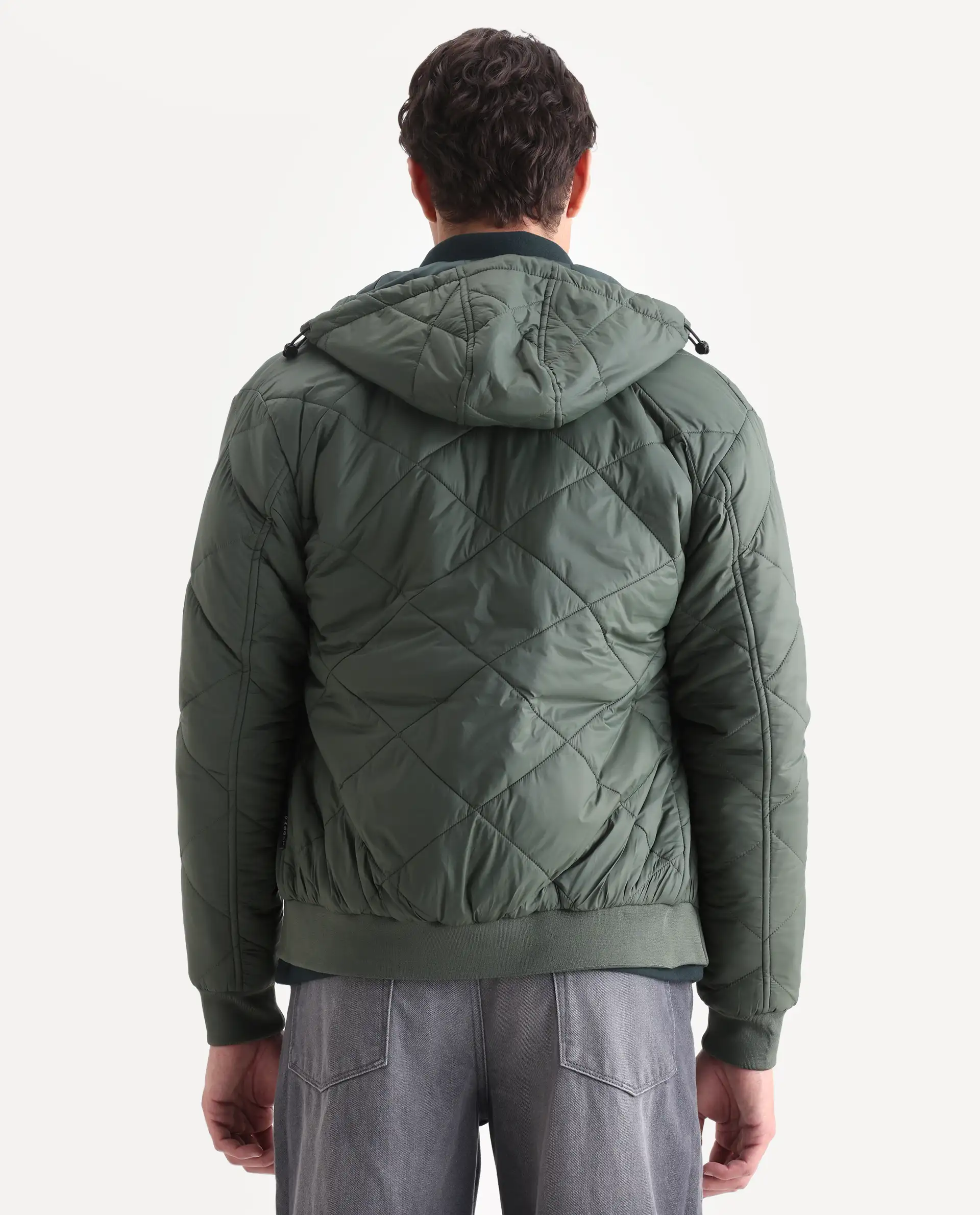 Rare Rabbit Men's Parco Dark Green Nylon Plain Regular Fit Full Sleeve Hooded Jacket - Image 8