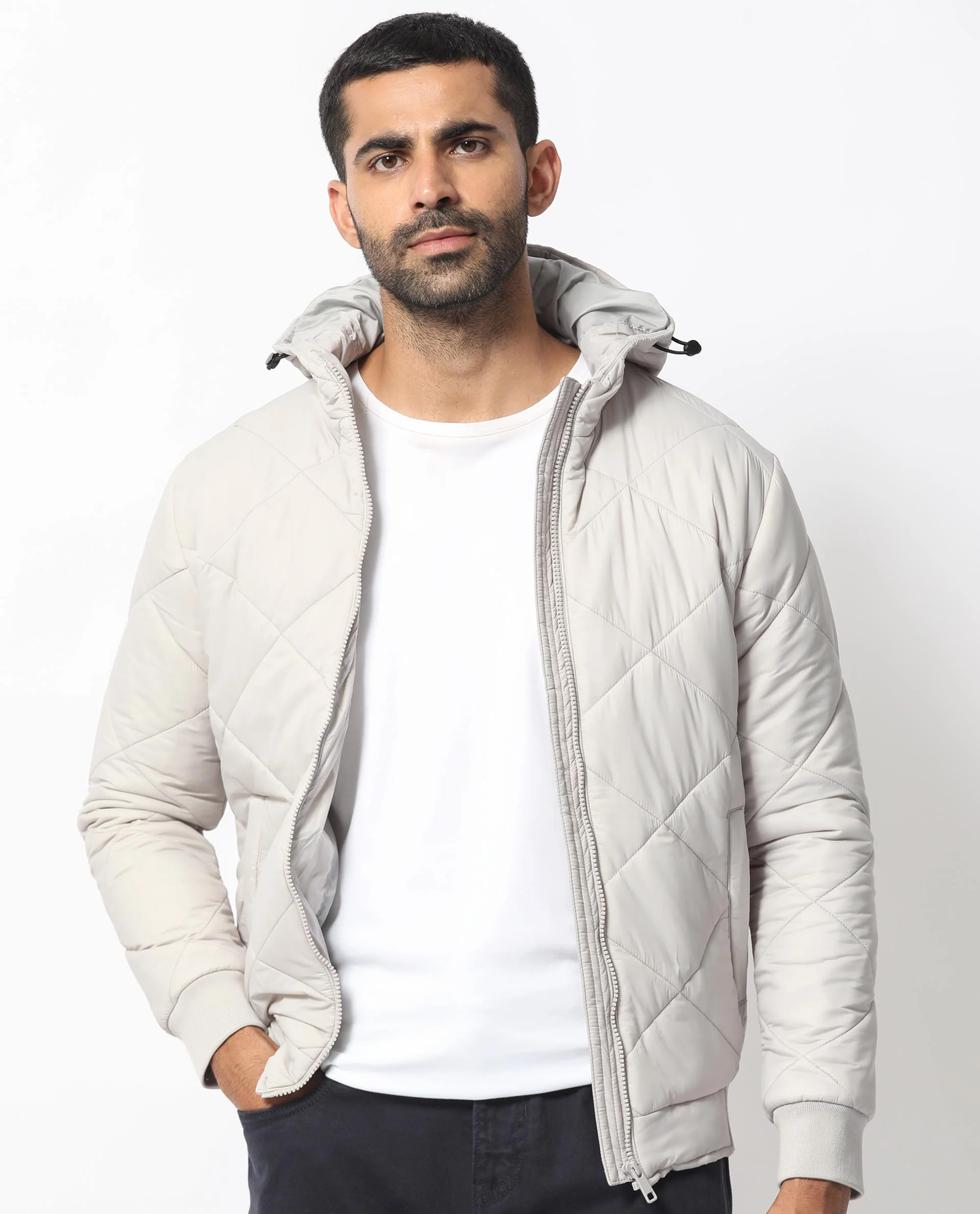 Rare Rabbit Men's Parco Light Grey Nylon Plain Regular Fit Full Sleeve Hooded Jacket - Image 2