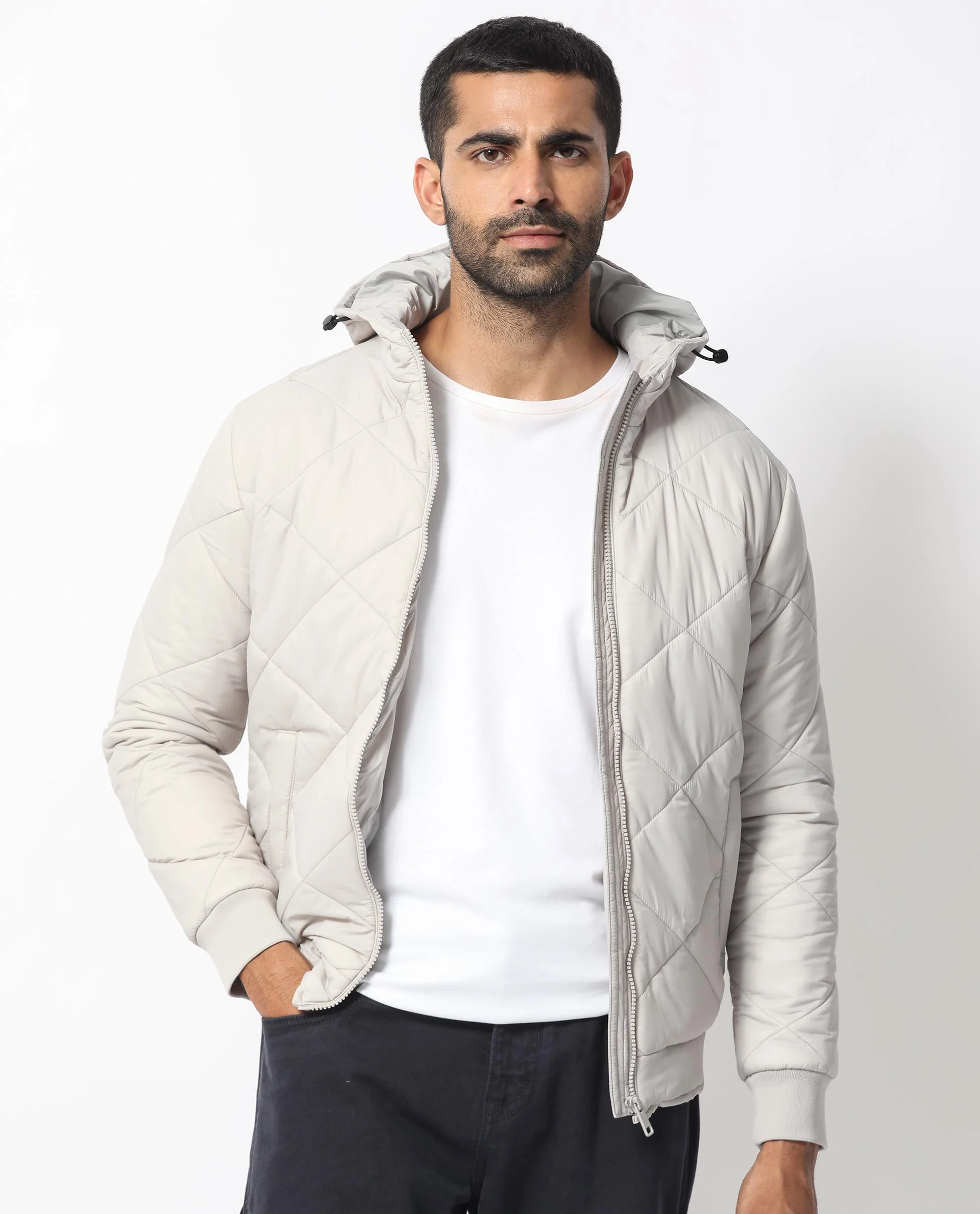 Rare Rabbit Men's Parco Light Grey Nylon Plain Regular Fit Full Sleeve Hooded Jacket - Image 4