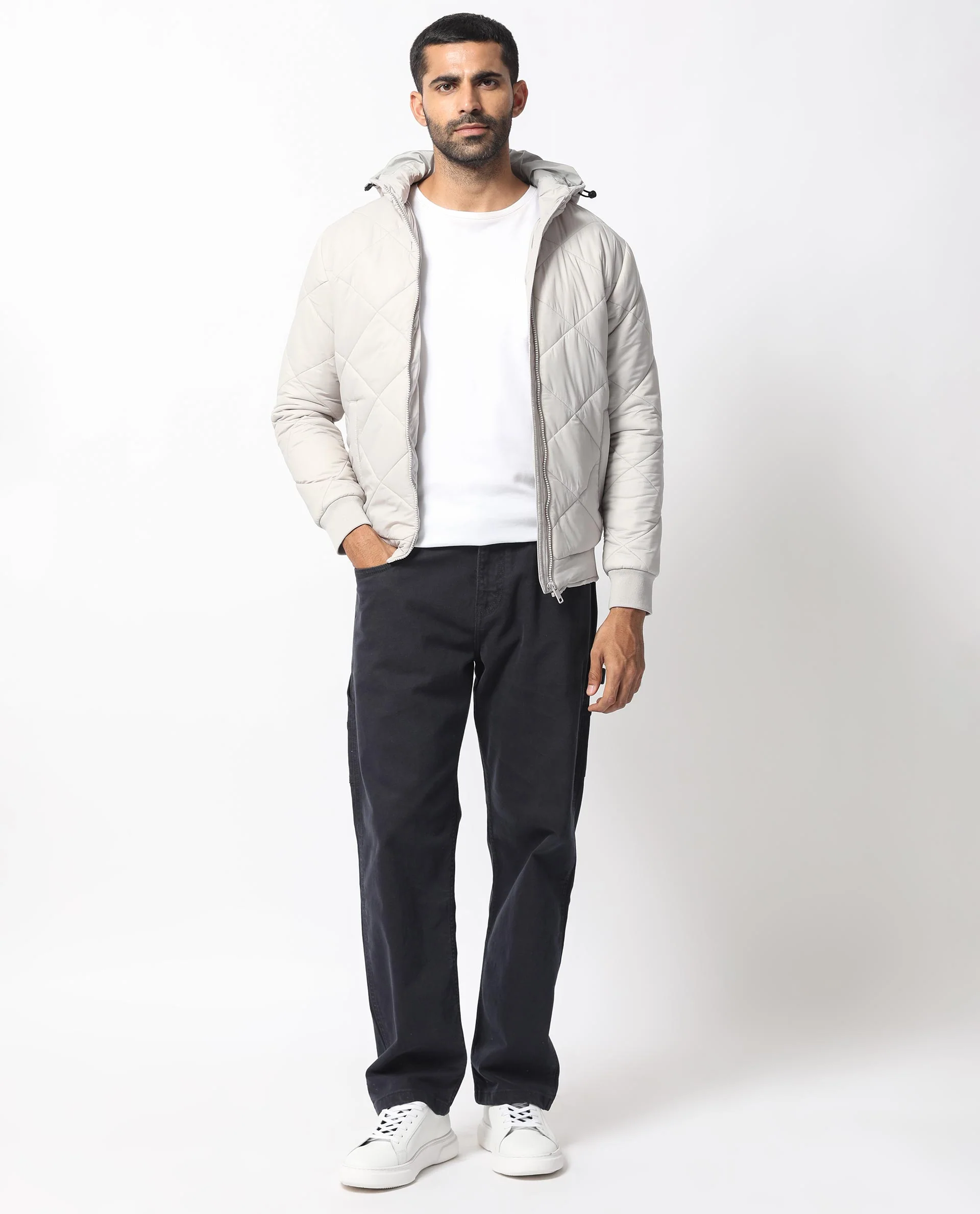 Rare Rabbit Men's Parco Light Grey Nylon Plain Regular Fit Full Sleeve Hooded Jacket - Image 5