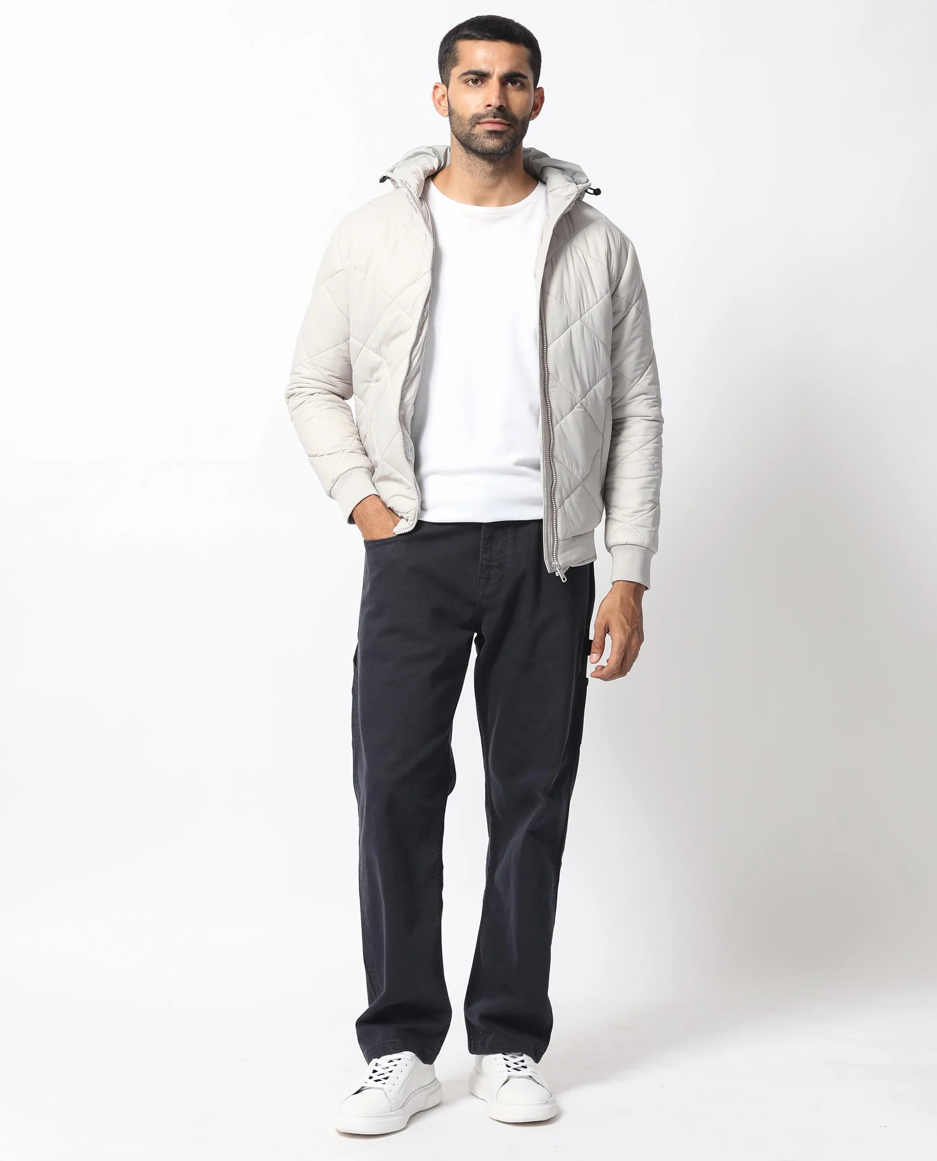 Rare Rabbit Men's Parco Light Grey Nylon Plain Regular Fit Full Sleeve Hooded Jacket - Image 6