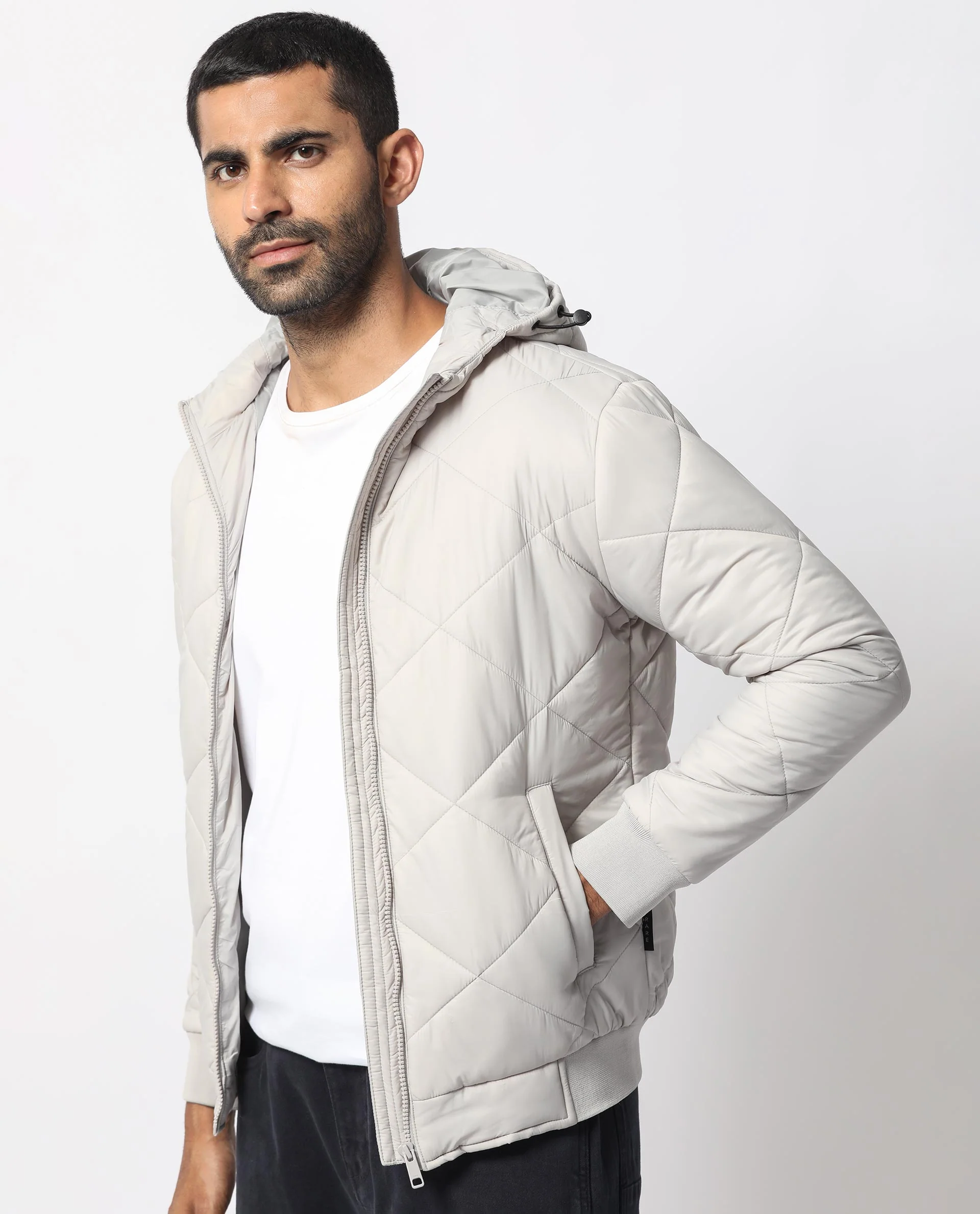 Rare Rabbit Men's Parco Light Grey Nylon Plain Regular Fit Full Sleeve Hooded Jacket - Image 7