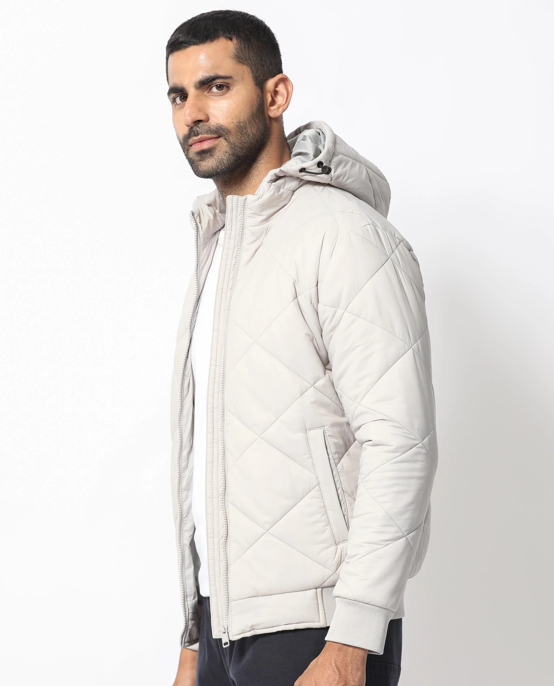 Rare Rabbit Men's Parco Light Grey Nylon Plain Regular Fit Full Sleeve Hooded Jacket - Image 8