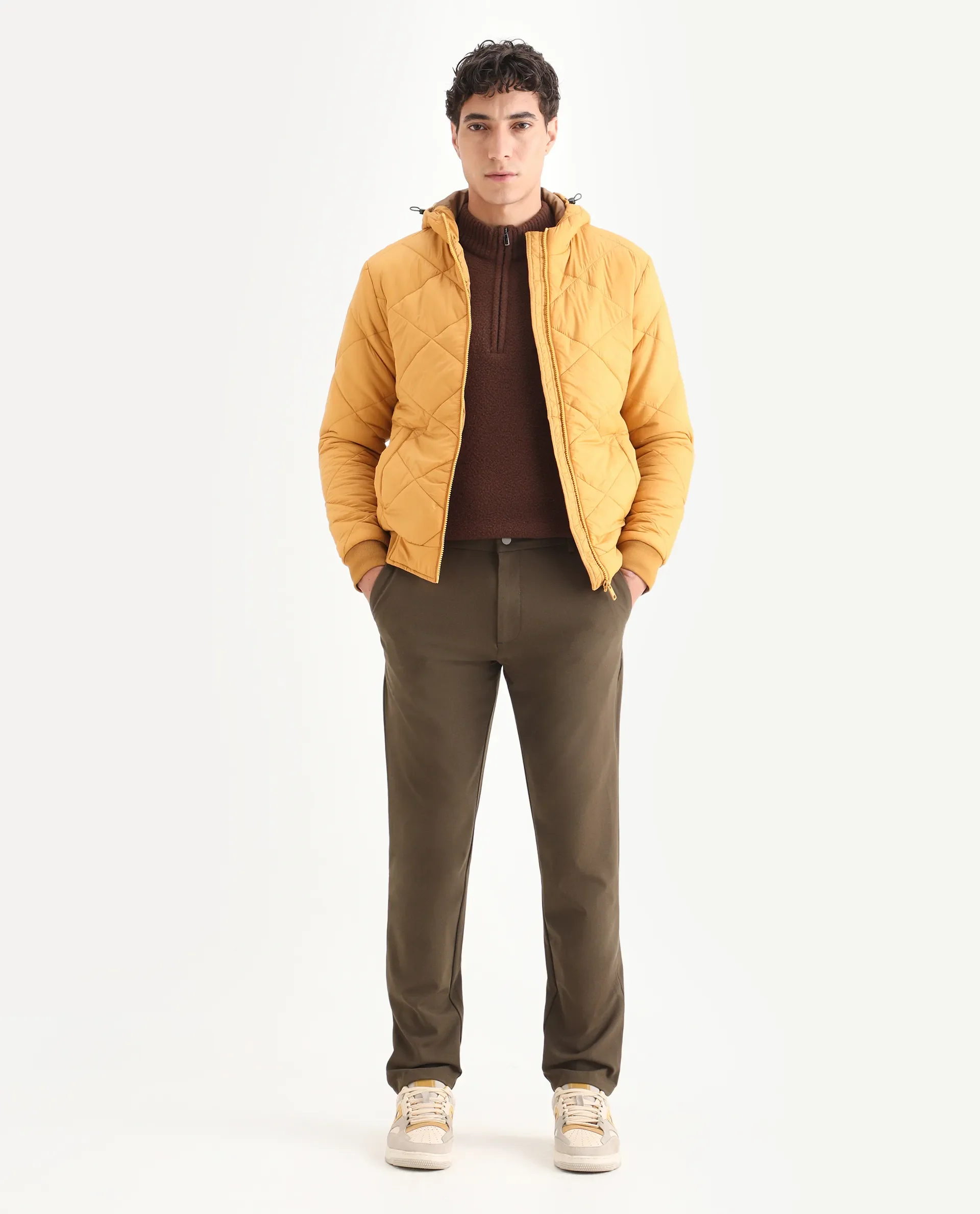 Rare Rabbit Men's Parco Yellow Nylon Plain Regular Fit Full Sleeve Hooded Jacket - Image 2