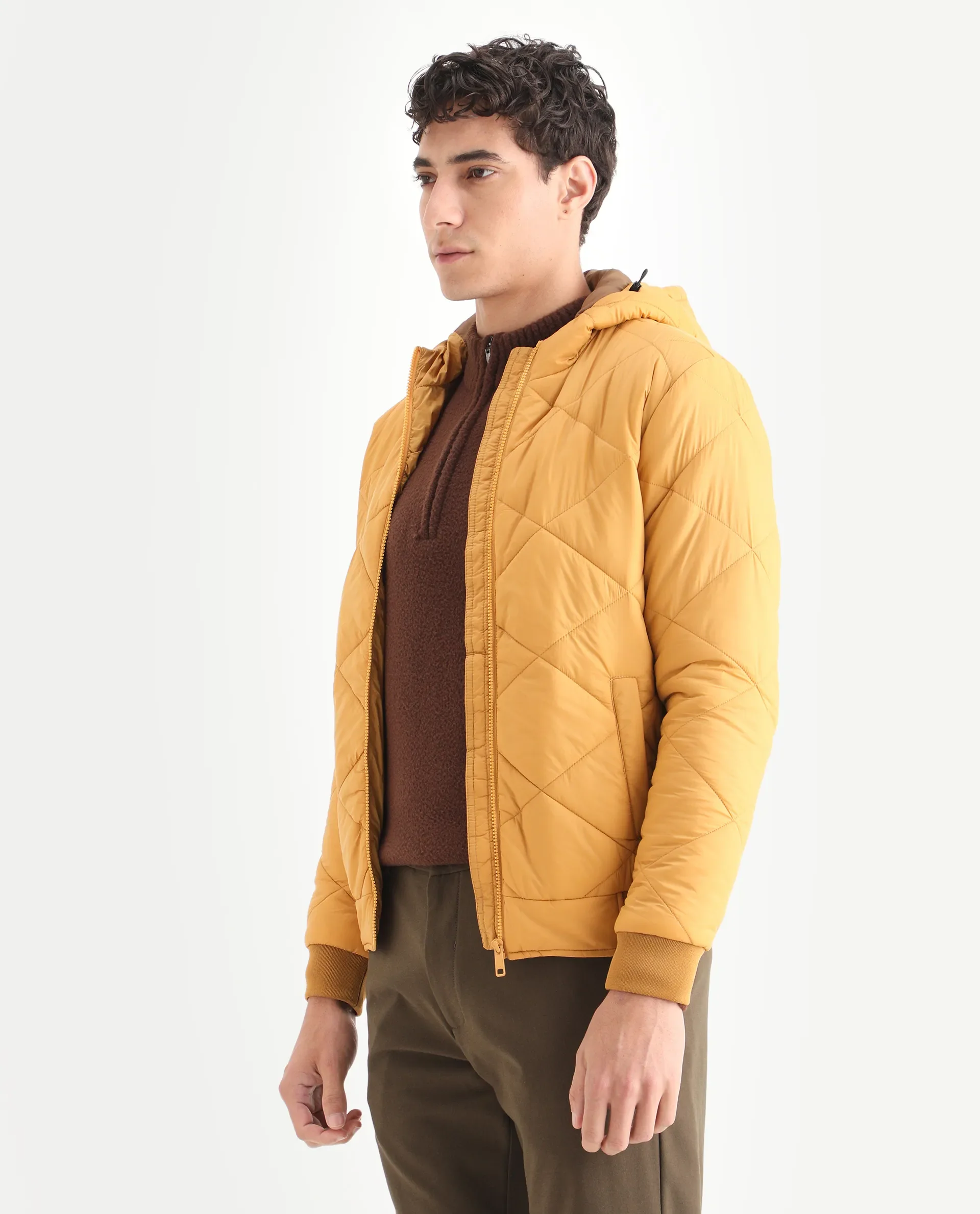 Rare Rabbit Men's Parco Yellow Nylon Plain Regular Fit Full Sleeve Hooded Jacket - Image 6