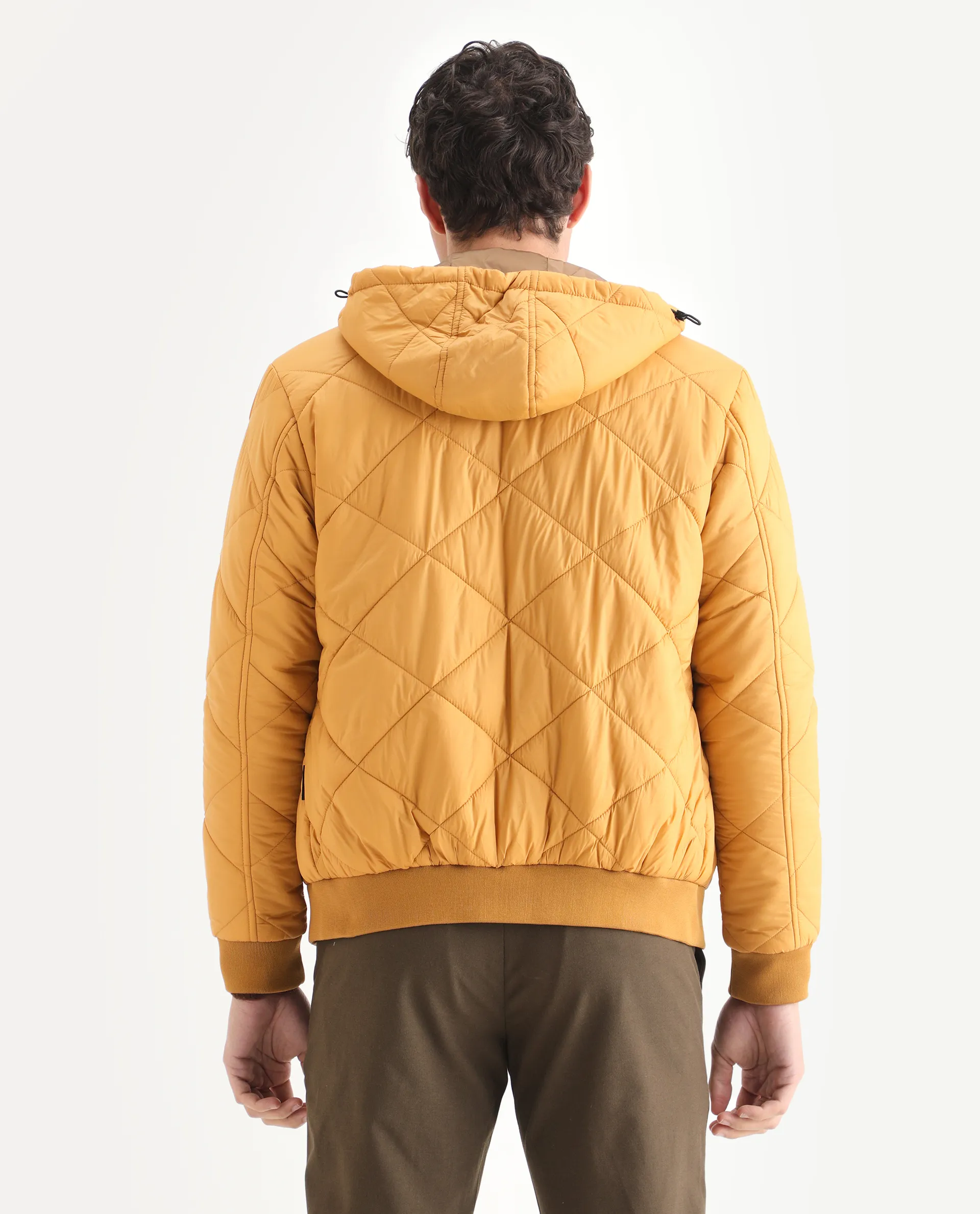 Rare Rabbit Men's Parco Yellow Nylon Plain Regular Fit Full Sleeve Hooded Jacket - Image 7