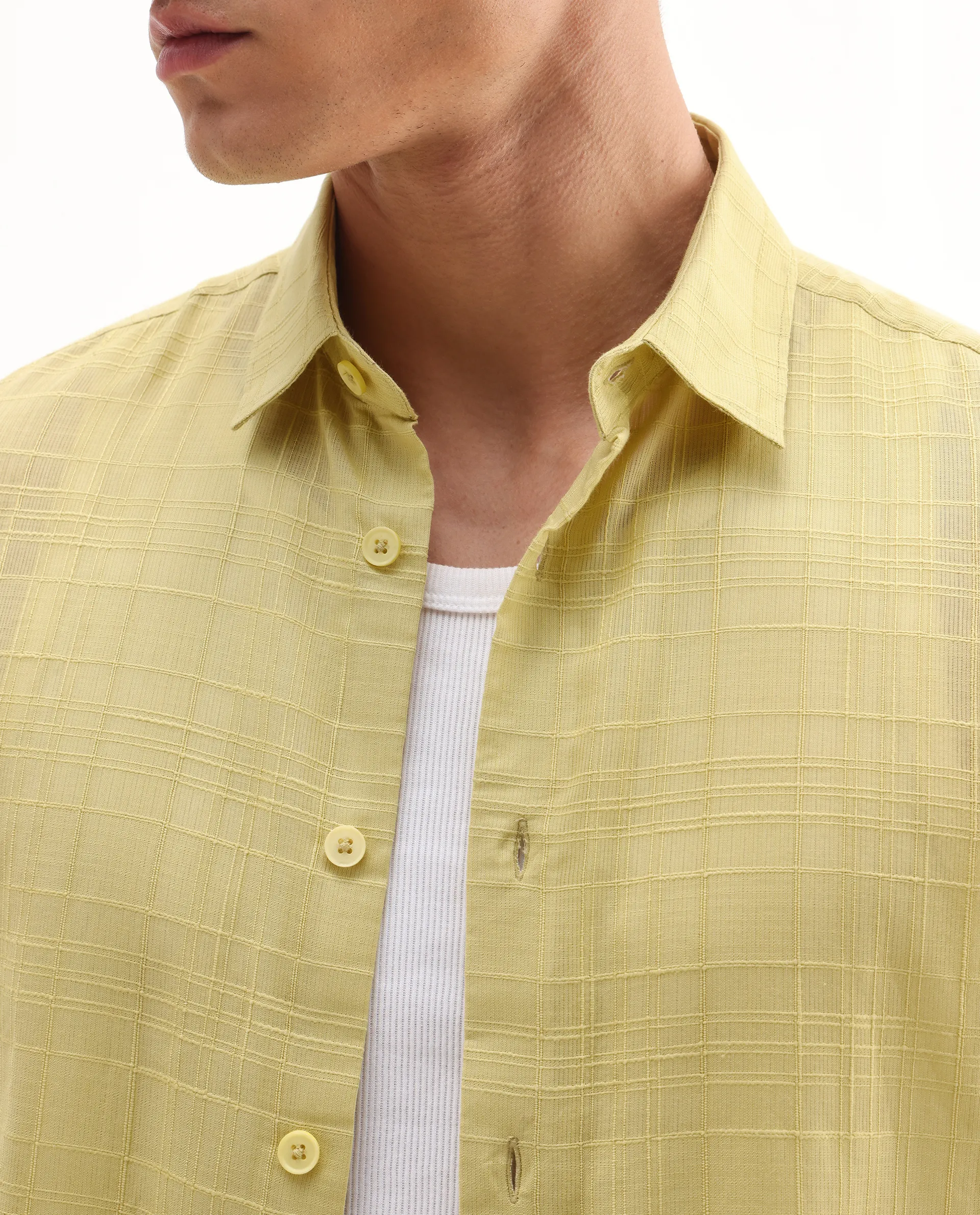 Rare Rabbit Men's Parcor Flouroscent Yellow Cotton Checked Print Regular Fit Half Sleeve Collared Shirt - Image 3