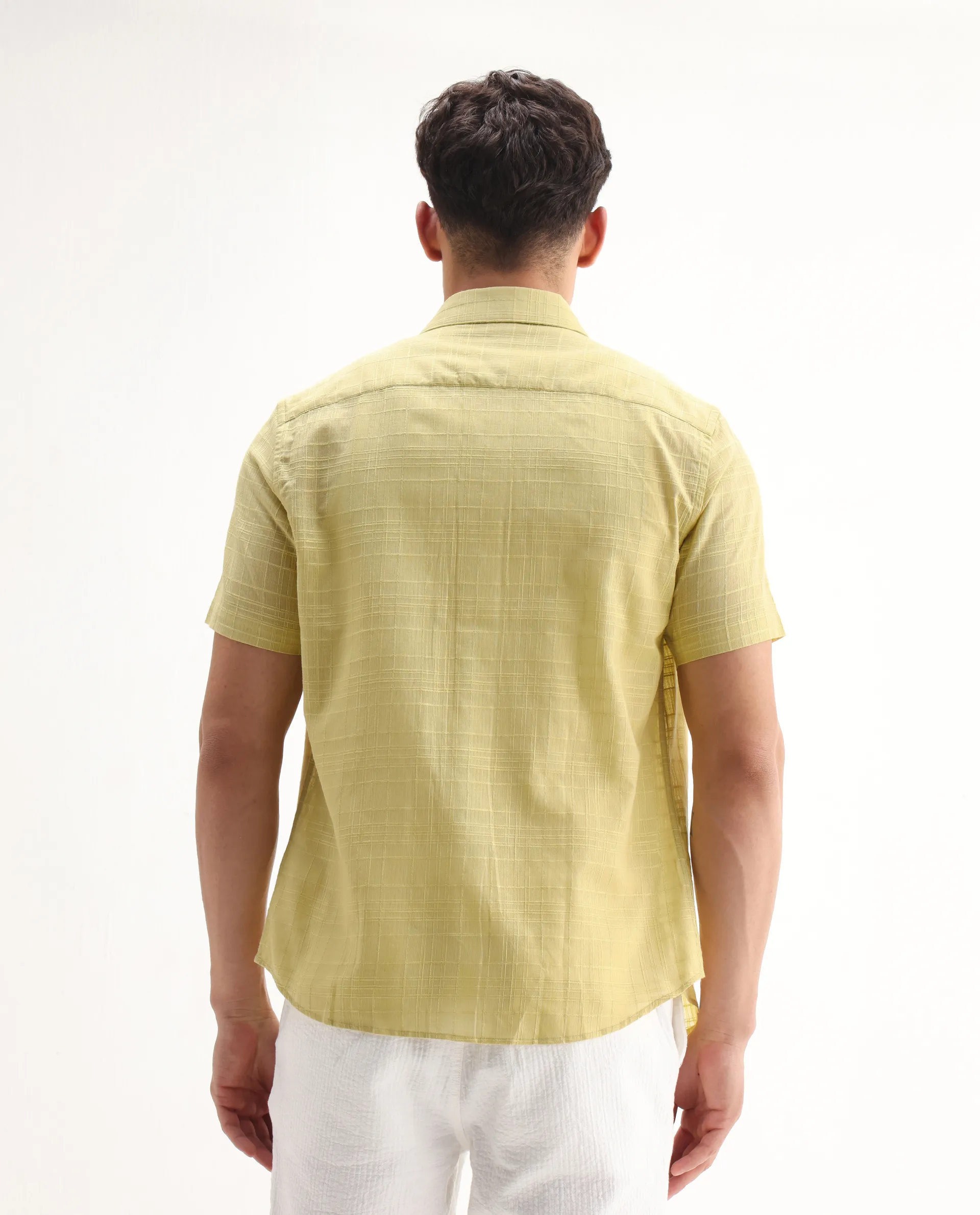 Rare Rabbit Men's Parcor Flouroscent Yellow Cotton Checked Print Regular Fit Half Sleeve Collared Shirt - Image 7