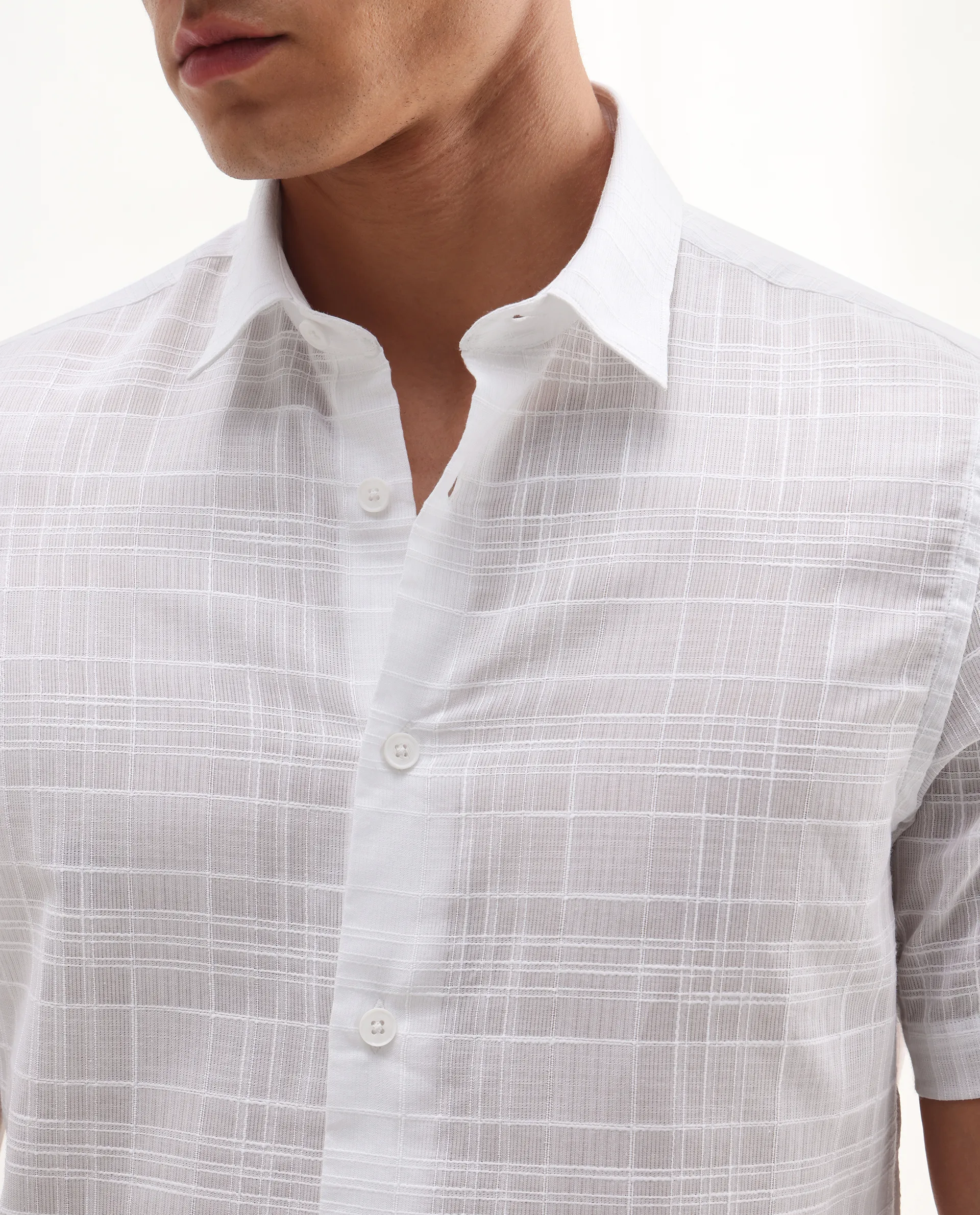 Rare Rabbit Men's Parcor White Cotton Checked Print Regular Fit Half Sleeve Collared Shirt - Image 3