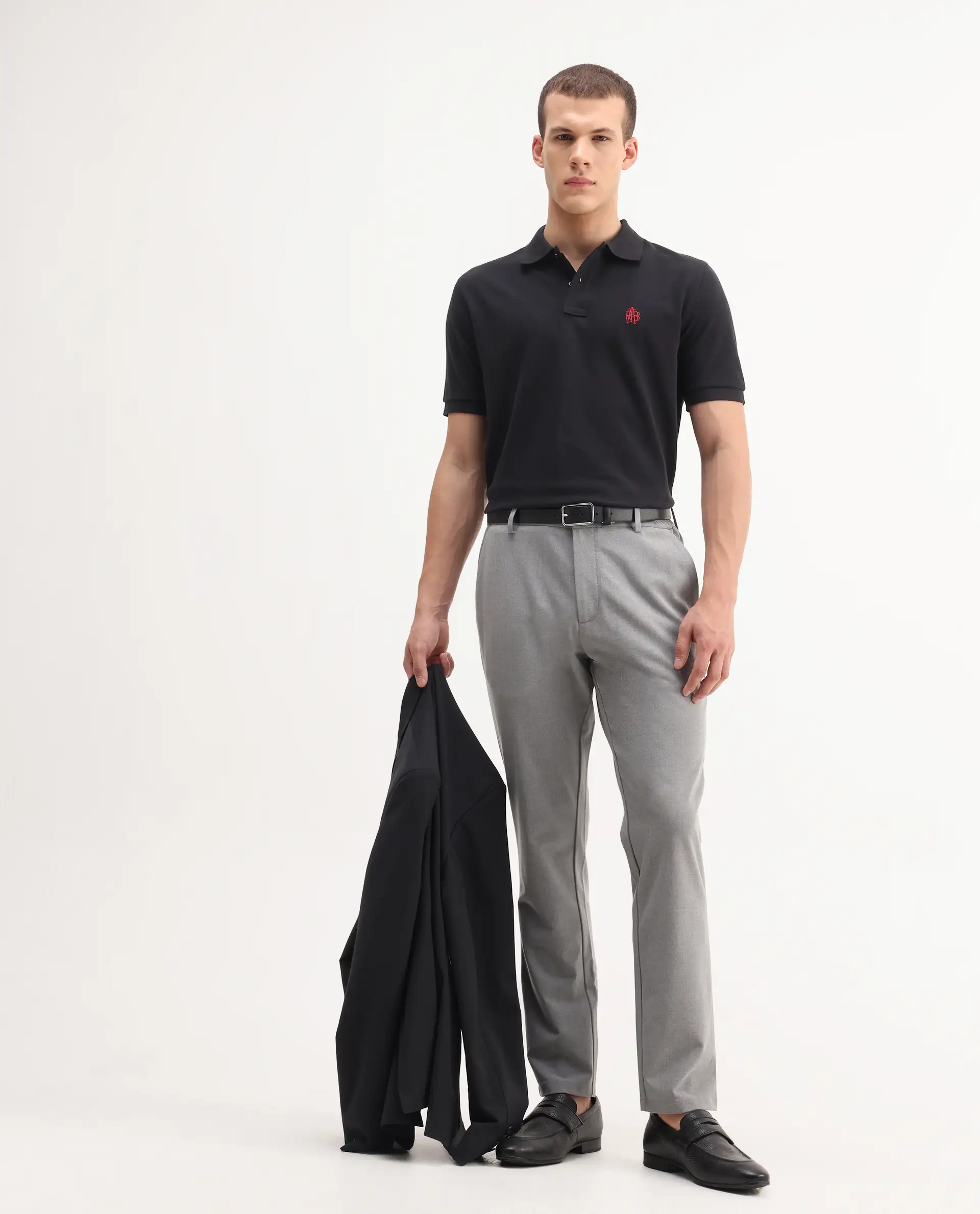 Rare Rabbit Men's Pare-1 Black Cotton Plain Regular Fit Half Sleeve Polo - Image 2