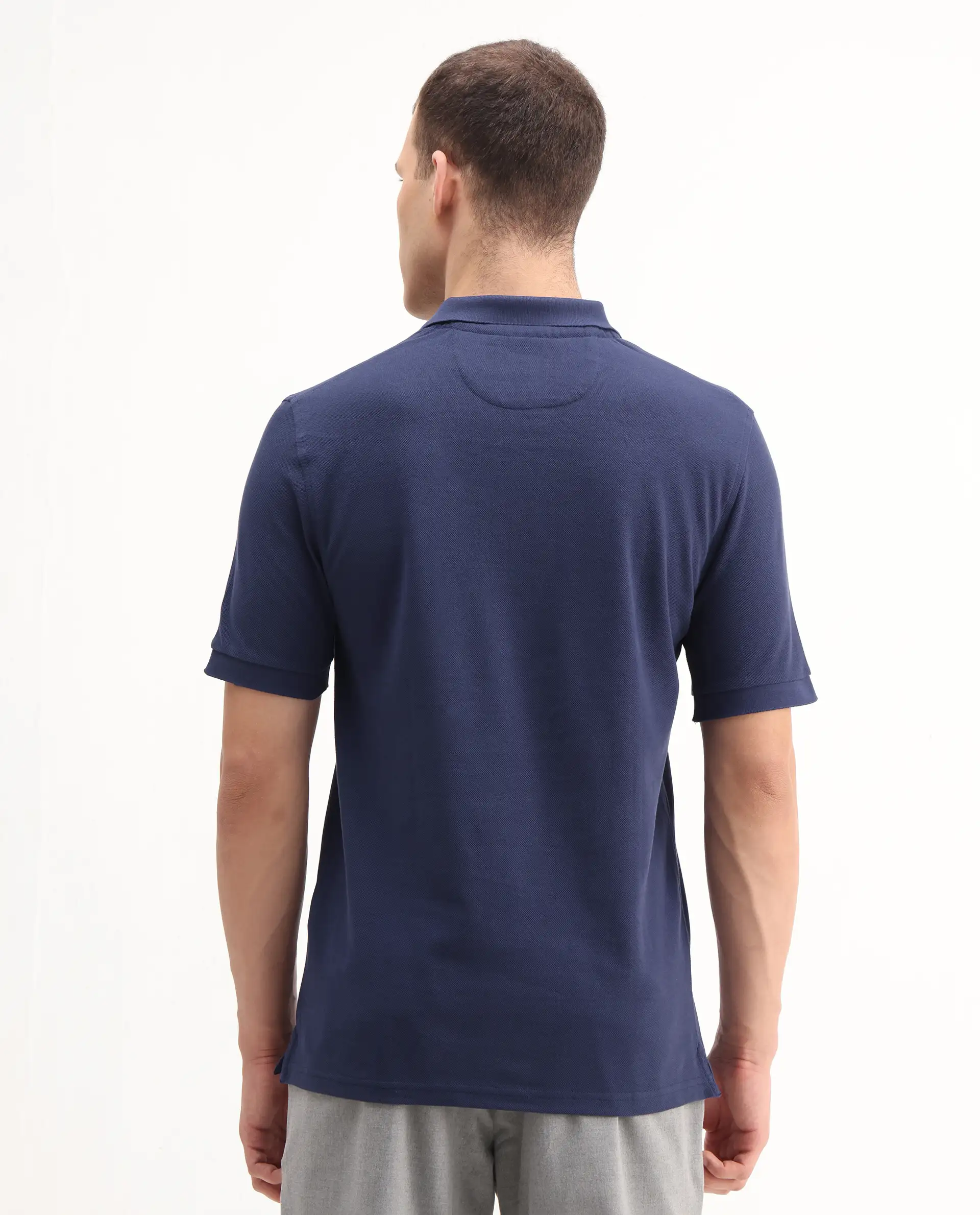 Rare Rabbit Men's Pare-1 Dark Blue Cotton Plain Regular Fit Half Sleeve Polo - Image 5