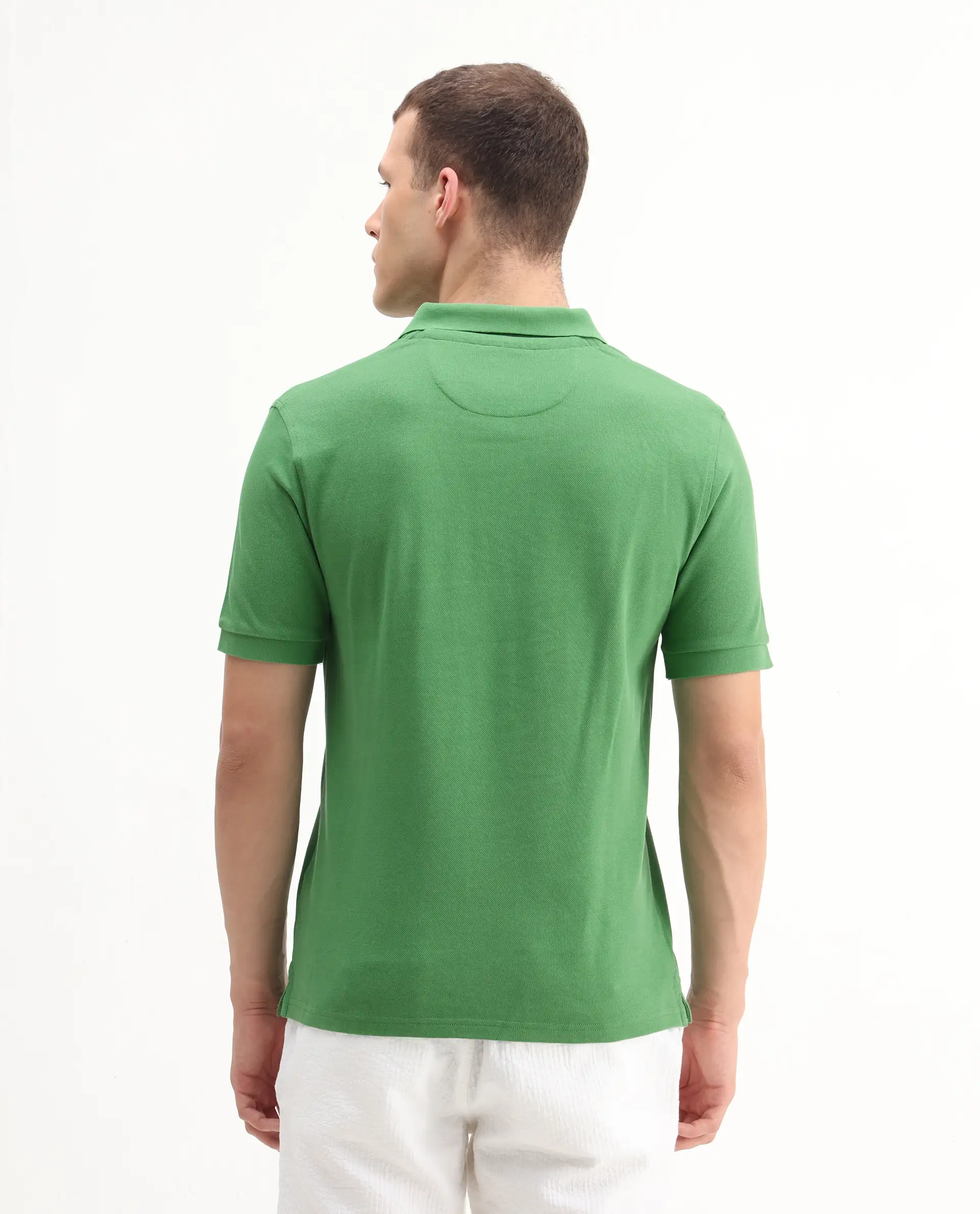 Rare Rabbit Men's Pare-1 Green Cotton Plain Regular Fit Half Sleeve Polo - Image 3