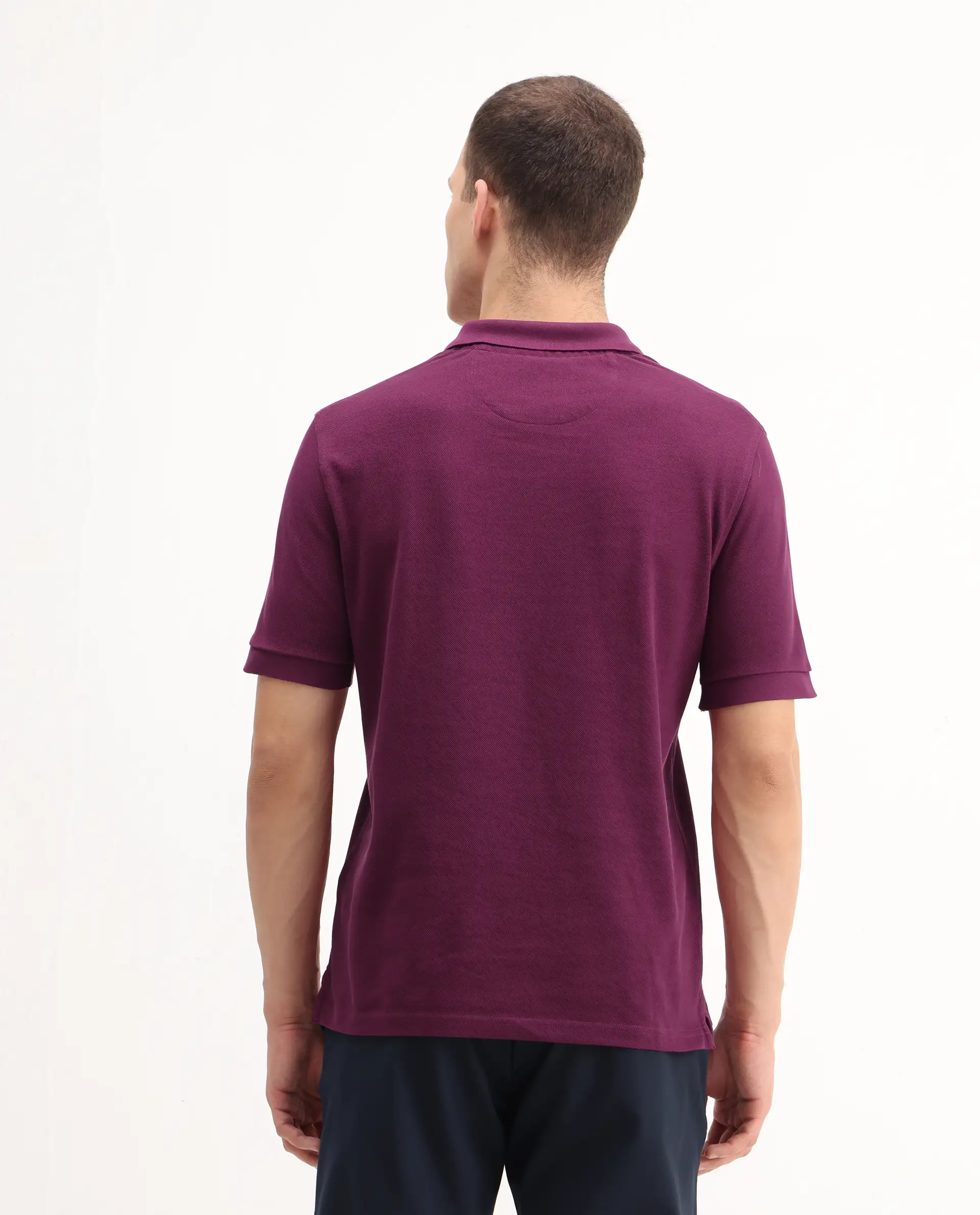 Rare Rabbit Men's Pare-1 Dark Purple Cotton Plain Regular Fit Half Sleeve Polo - Image 5