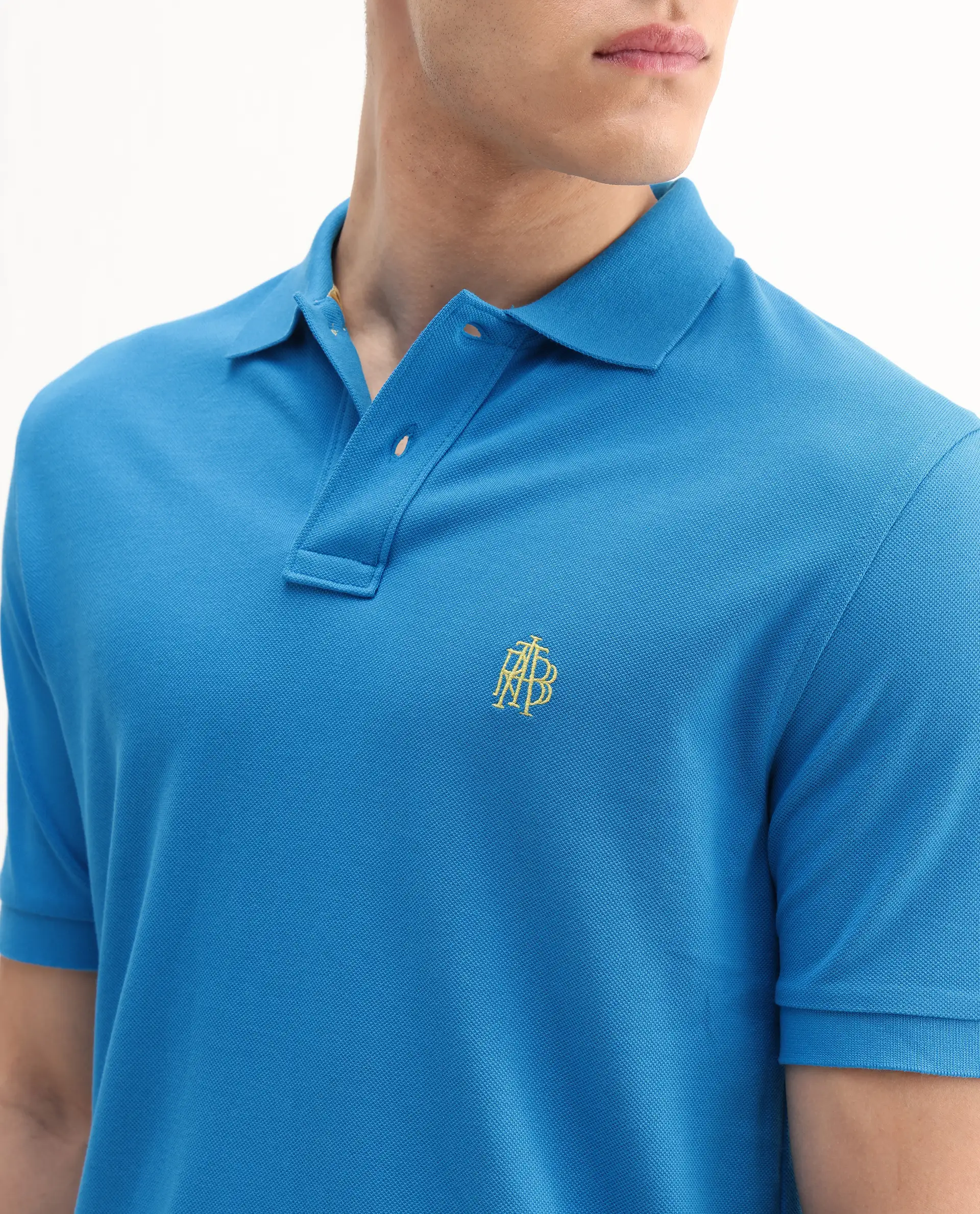 Rare Rabbit Men's Pare-1 Flouroscent Blue Cotton Plain Regular Fit Half Sleeve Polo - Image 4