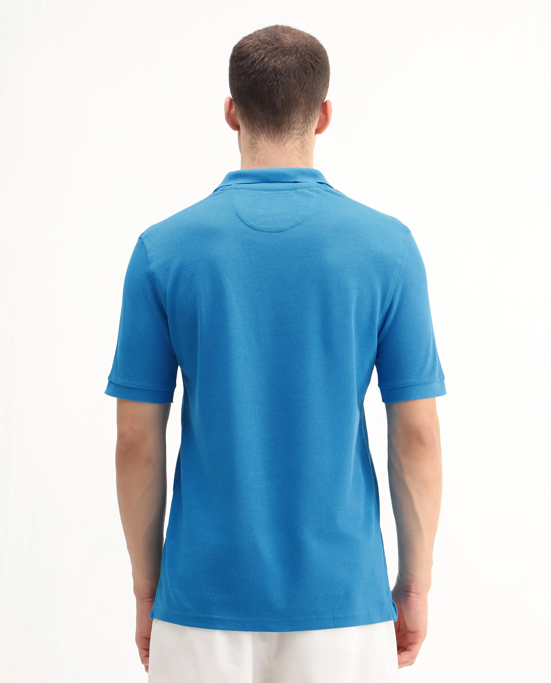 Rare Rabbit Men's Pare-1 Flouroscent Blue Cotton Plain Regular Fit Half Sleeve Polo - Image 5