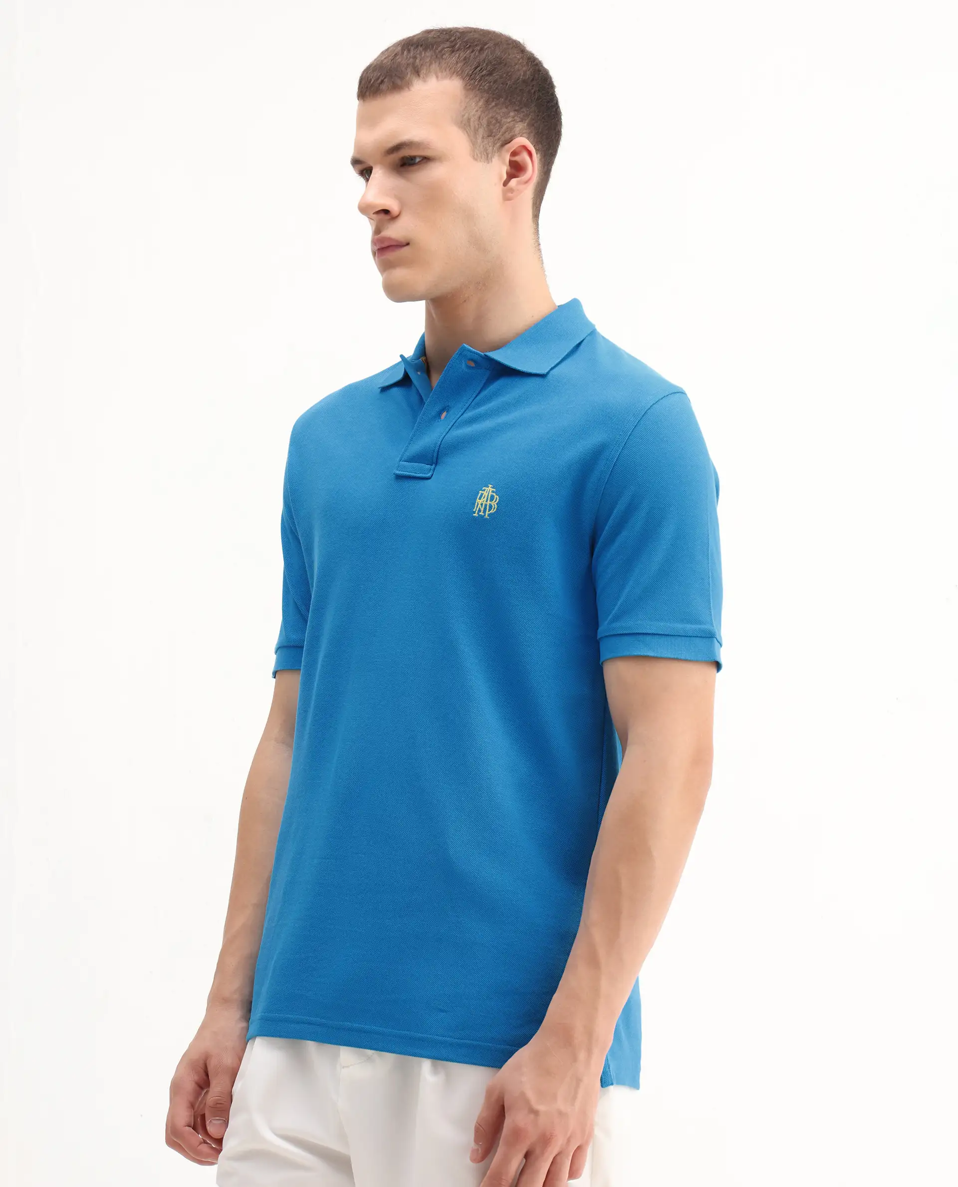 Rare Rabbit Men's Pare-1 Flouroscent Blue Cotton Plain Regular Fit Half Sleeve Polo - Image 6