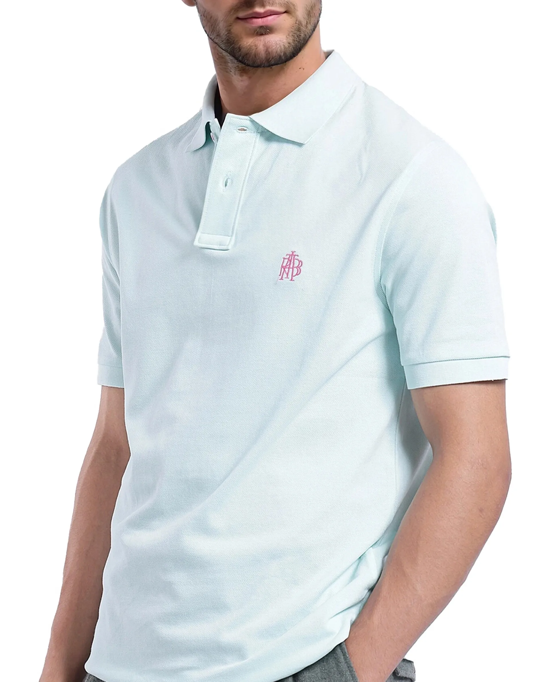 Rare Rabbit Men's Pare-1 Light Blue Cotton Plain Regular Fit Half Sleeve Polo - Image 3
