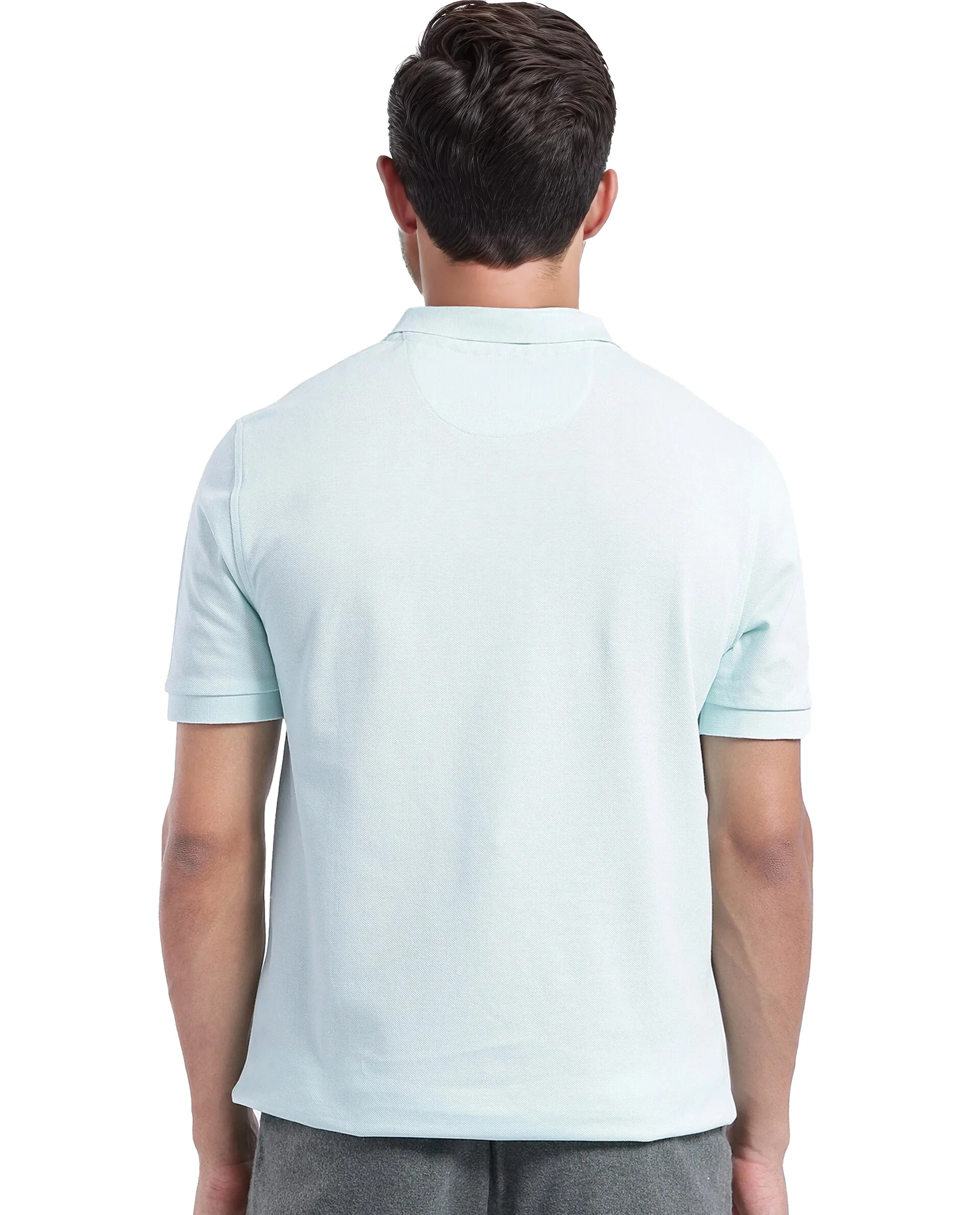 Rare Rabbit Men's Pare-1 Light Blue Cotton Plain Regular Fit Half Sleeve Polo - Image 4