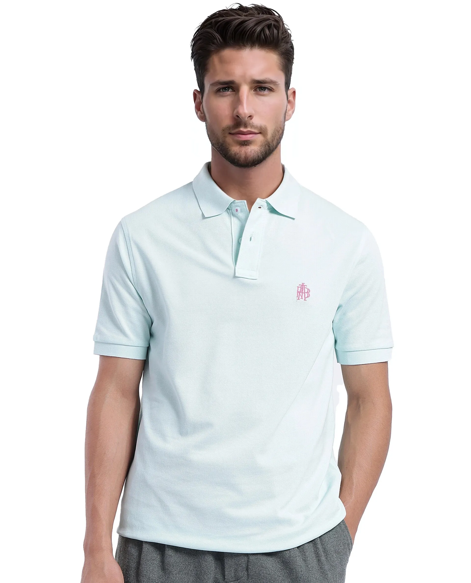 Rare Rabbit Men's Pare-1 Light Blue Cotton Plain Regular Fit Half Sleeve Polo - Image 5