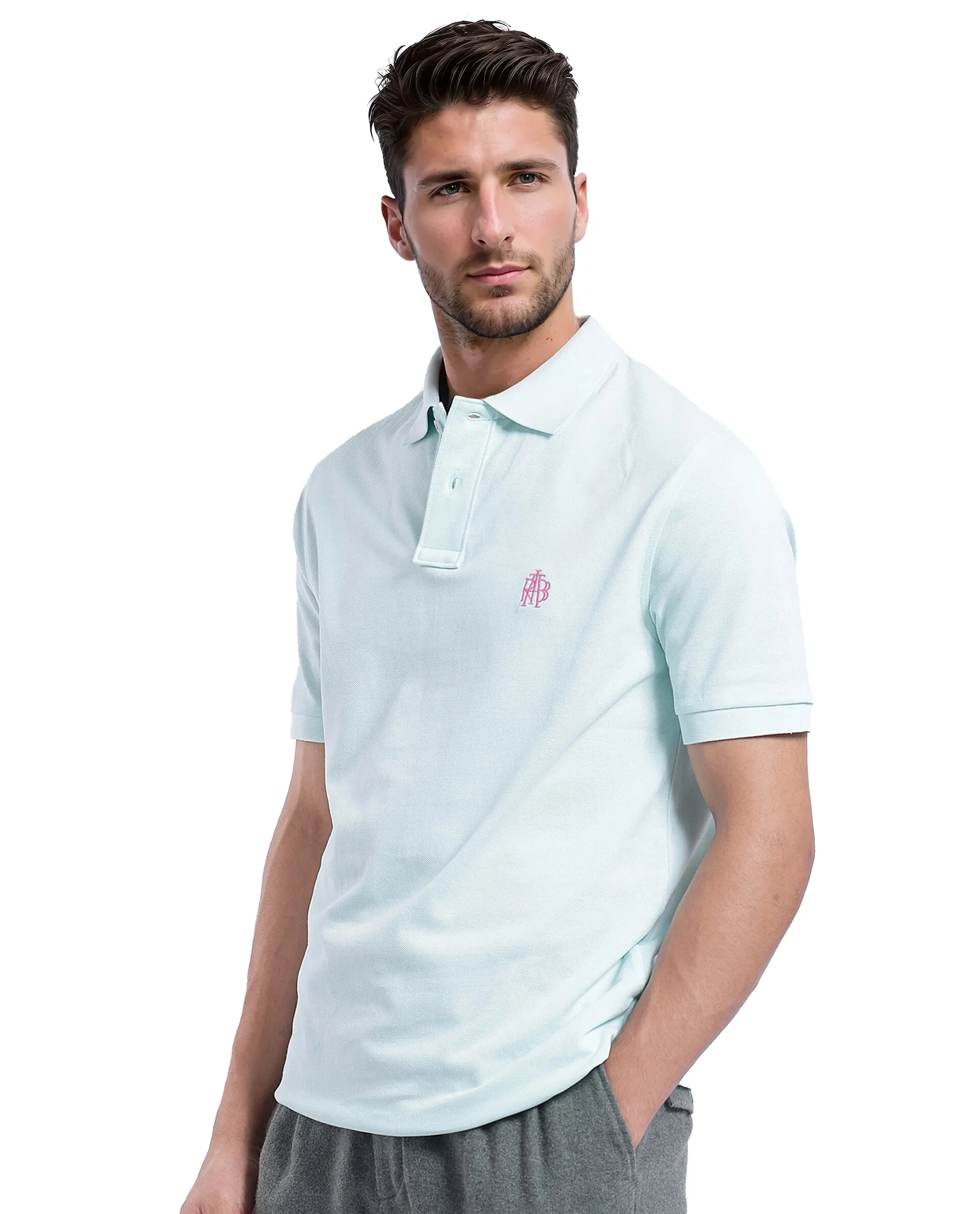 Rare Rabbit Men's Pare-1 Light Blue Cotton Plain Regular Fit Half Sleeve Polo - Image 7