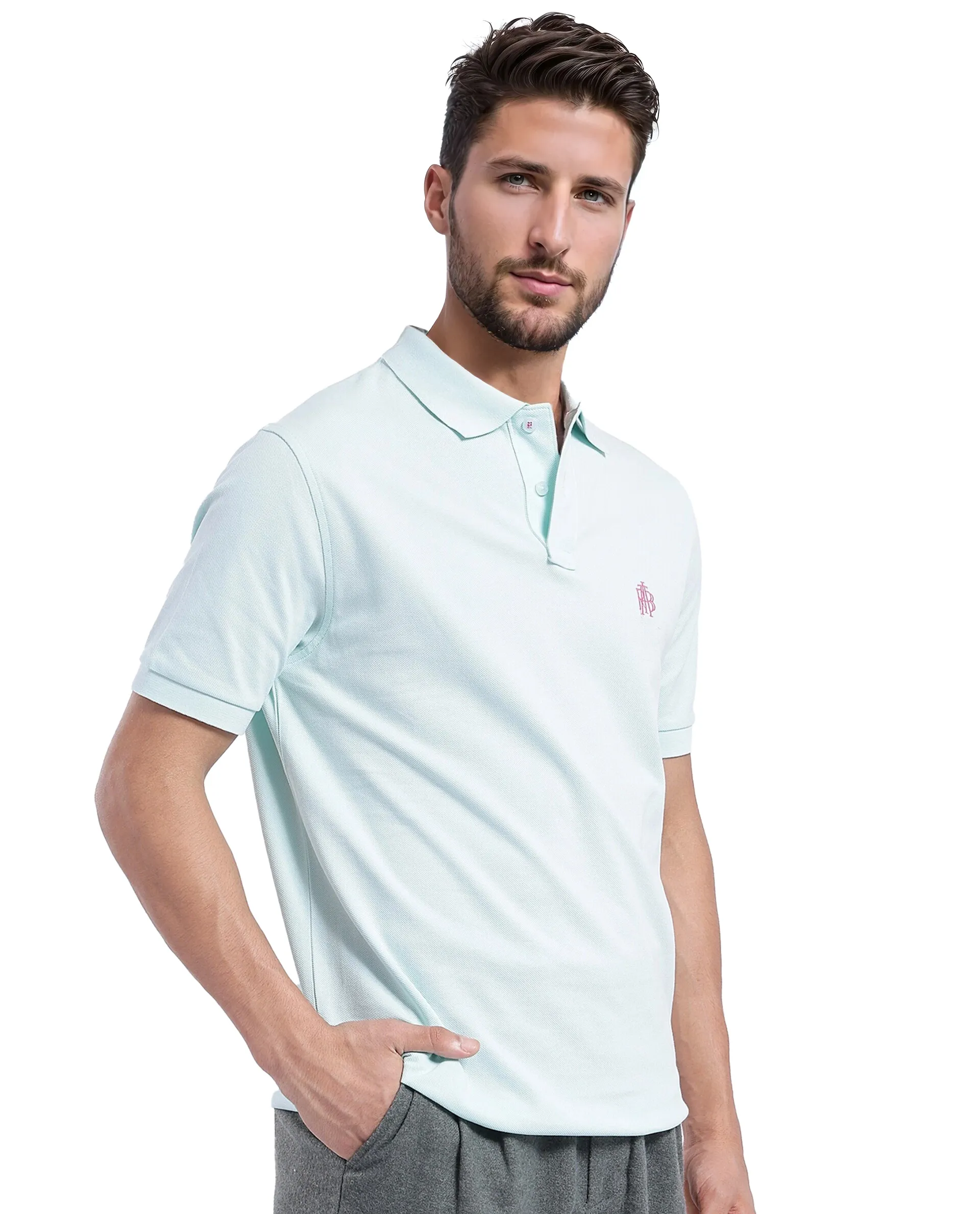 Rare Rabbit Men's Pare-1 Light Blue Cotton Plain Regular Fit Half Sleeve Polo - Image 8