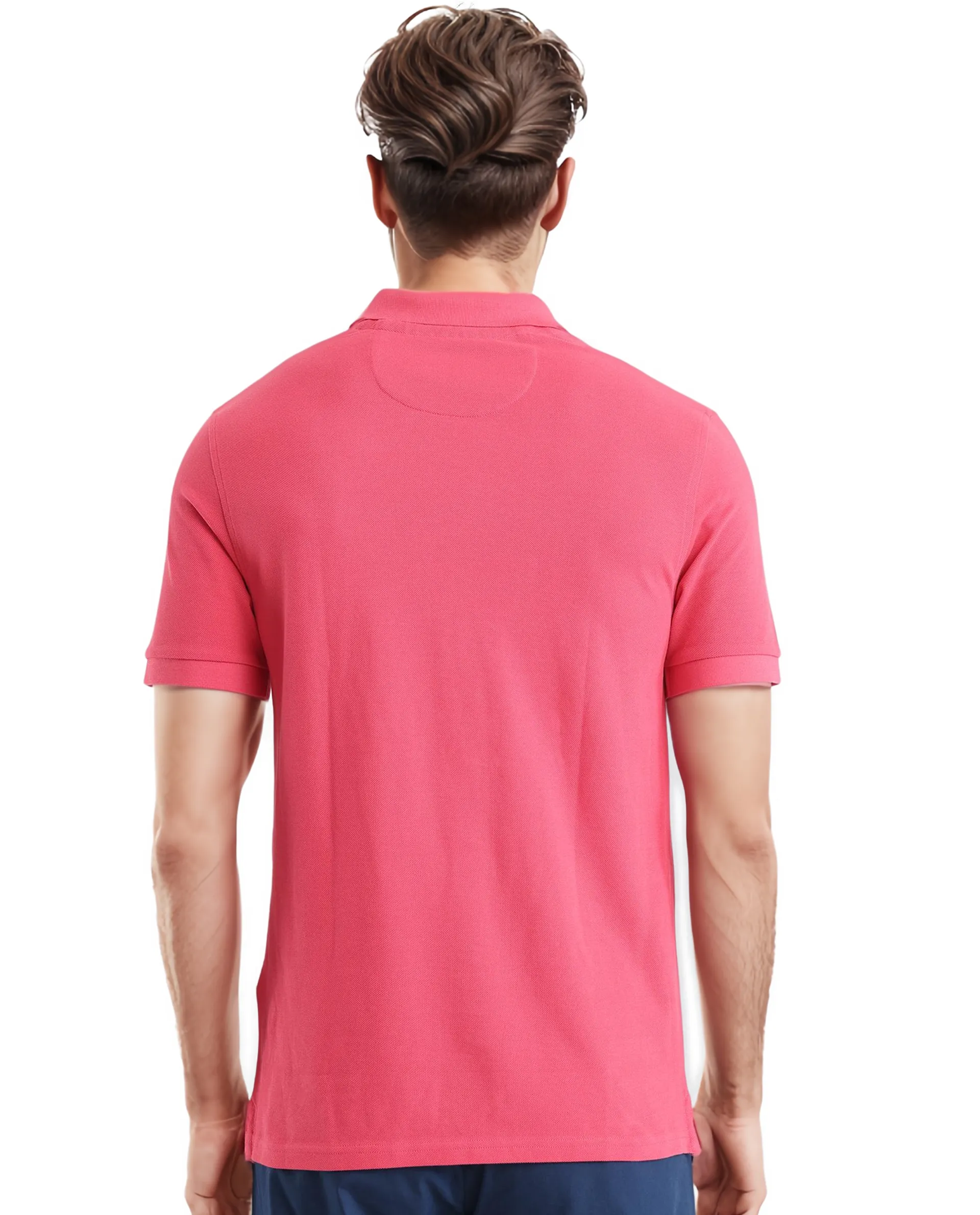 Rare Rabbit Men's Pare-1 Red Cotton Plain Regular Fit Half Sleeve Polo - Image 4