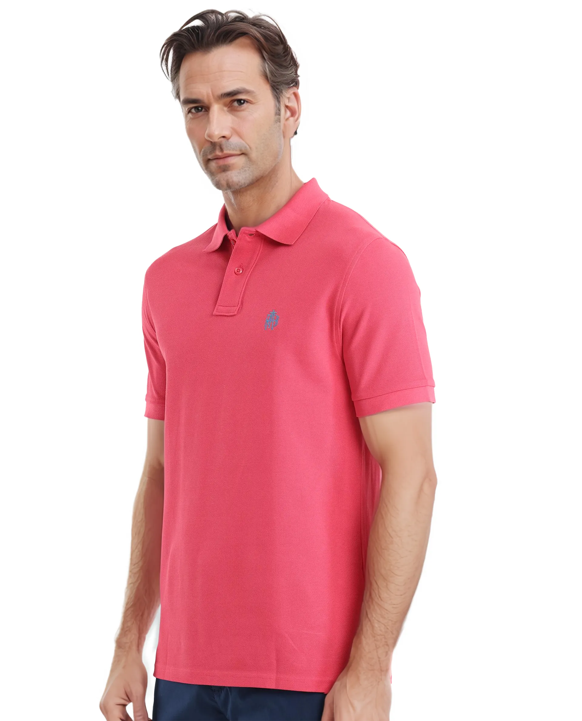 Rare Rabbit Men's Pare-1 Red Cotton Plain Regular Fit Half Sleeve Polo - Image 5
