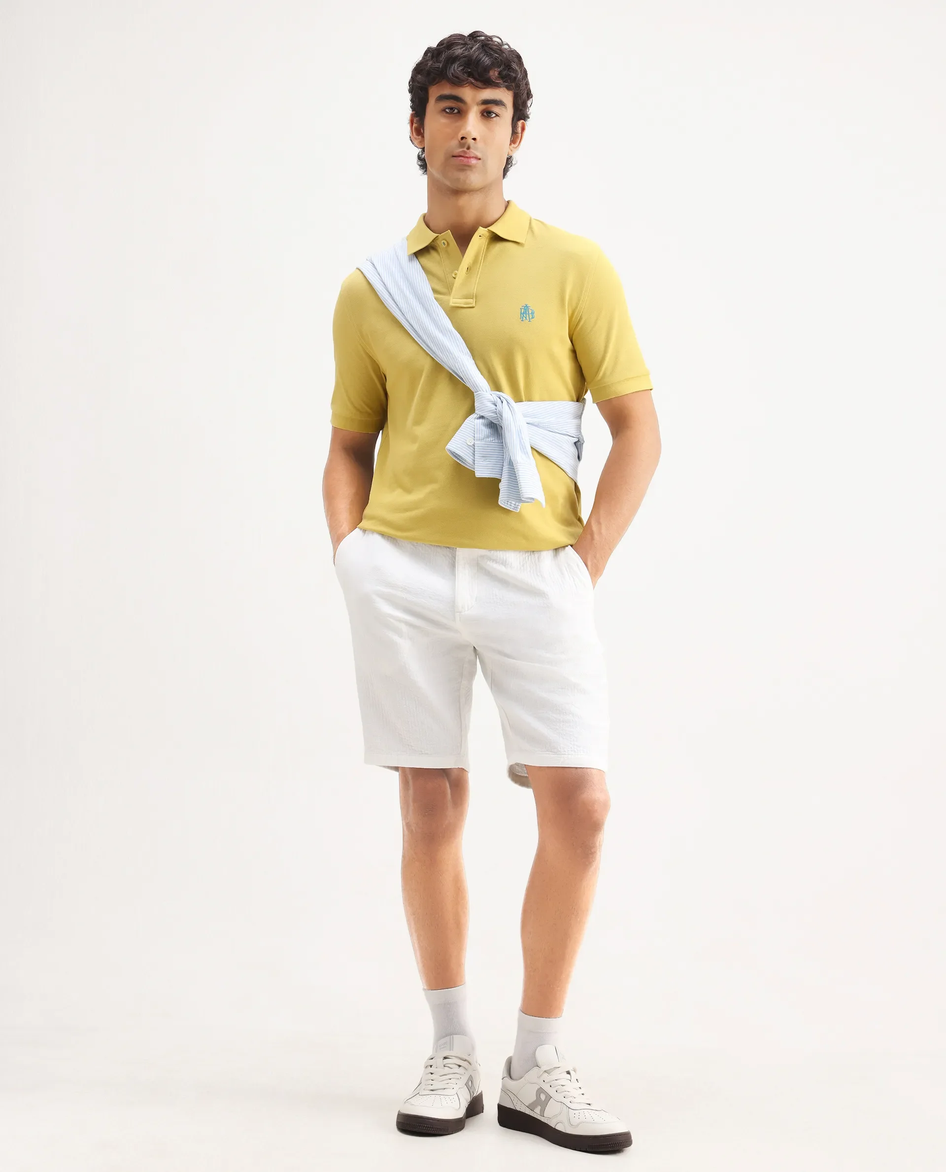 Rare Rabbit Men's Pare-1 Yellow Cotton Plain Regular Fit Half Sleeve Polo - Image 2
