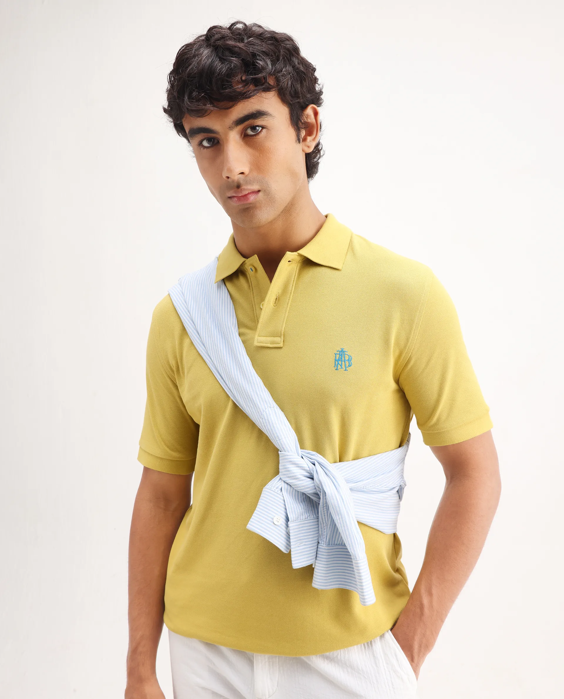 Rare Rabbit Men's Pare-1 Yellow Cotton Plain Regular Fit Half Sleeve Polo - Image 7