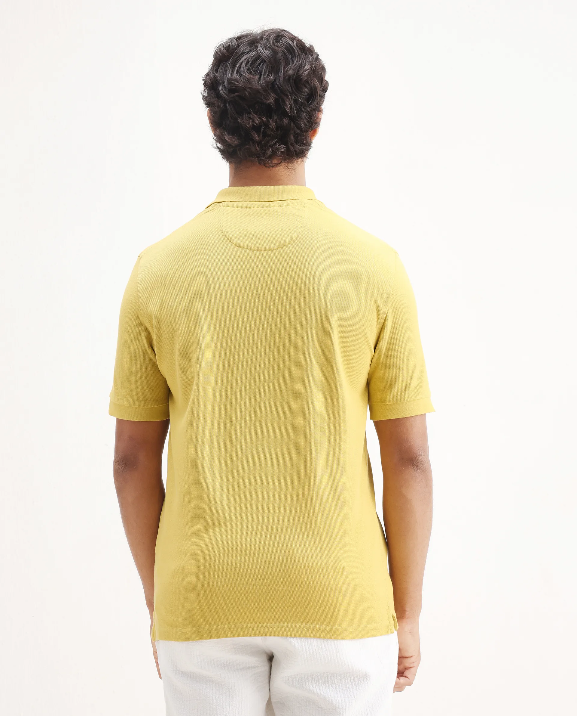 Rare Rabbit Men's Pare-1 Yellow Cotton Plain Regular Fit Half Sleeve Polo - Image 8
