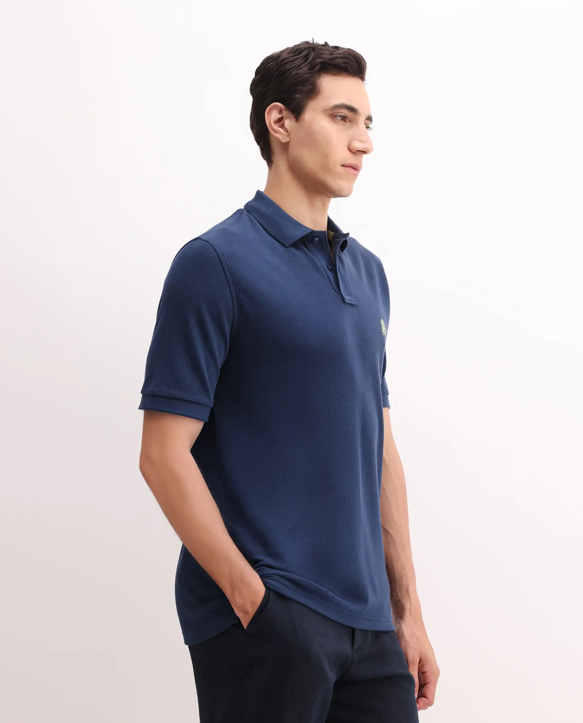 Rare Rabbit Men's Pare Blue Cotton Embroidered Regular Fit Half Sleeve Polo - Image 6