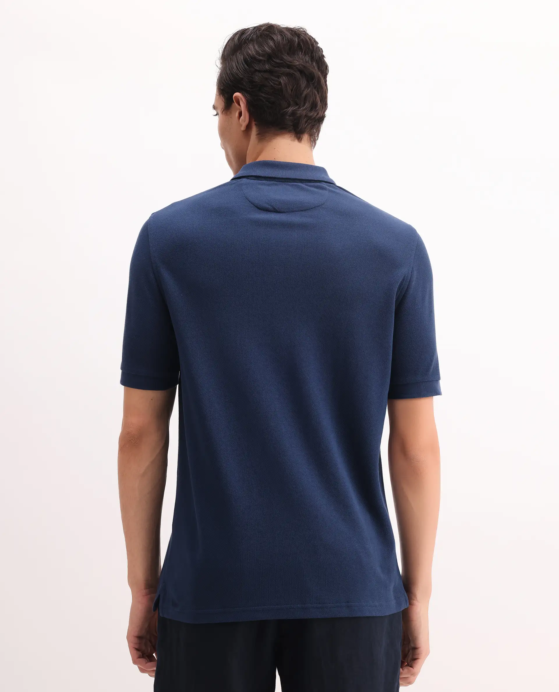 Rare Rabbit Men's Pare Blue Cotton Embroidered Regular Fit Half Sleeve Polo - Image 7