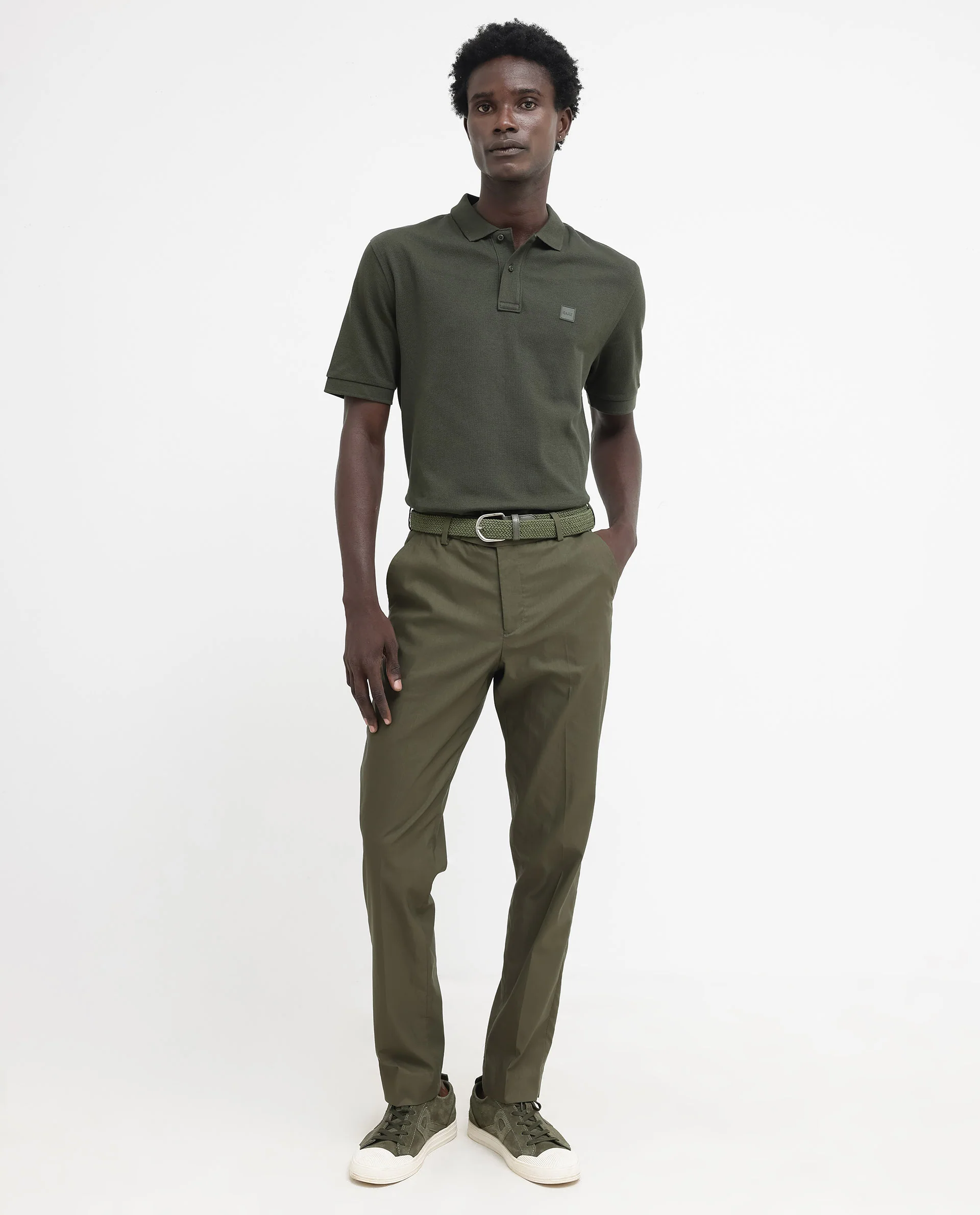 Rare Rabbit Men's Pare Dark Dark Olive Cotton Plain Regular Fit Half Sleeve Polo - Image 3