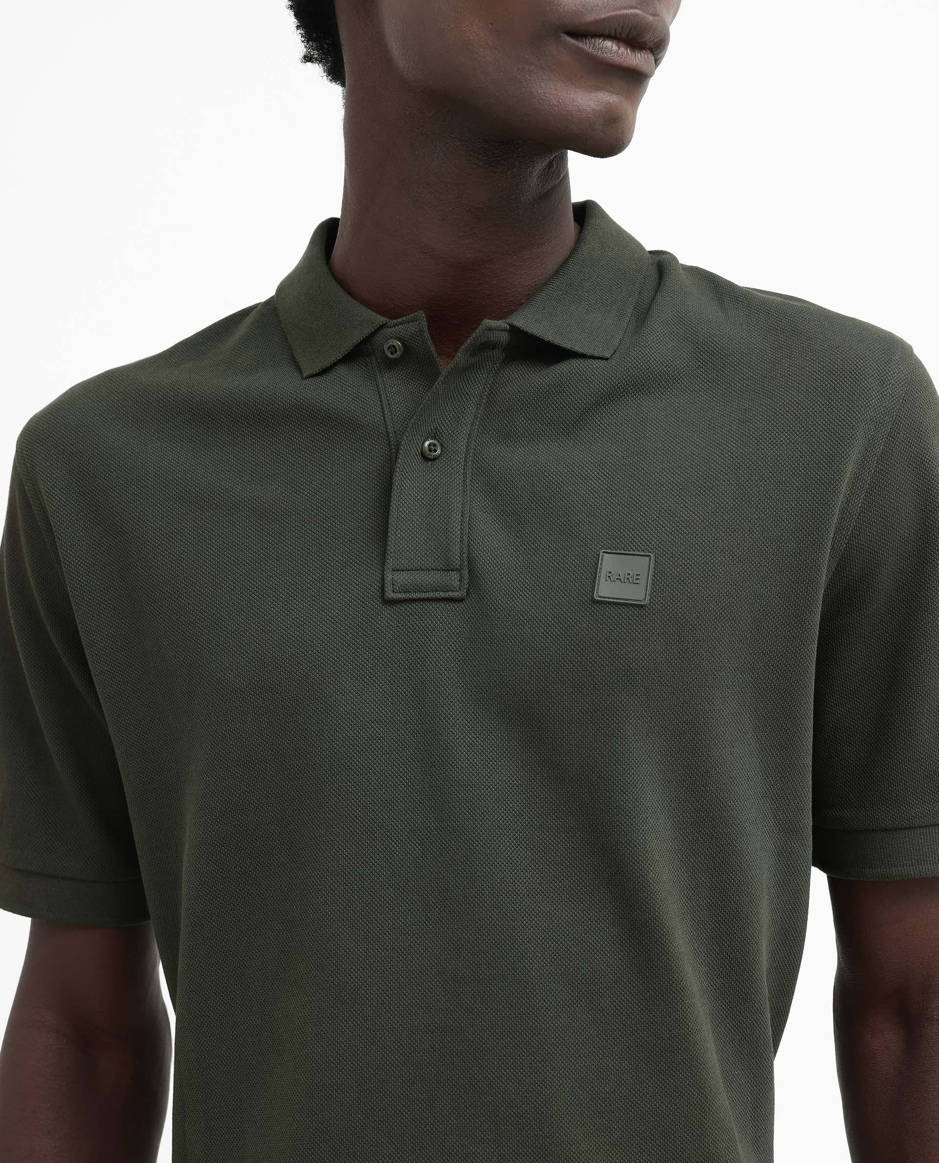 Rare Rabbit Men's Pare Dark Dark Olive Cotton Plain Regular Fit Half Sleeve Polo - Image 4
