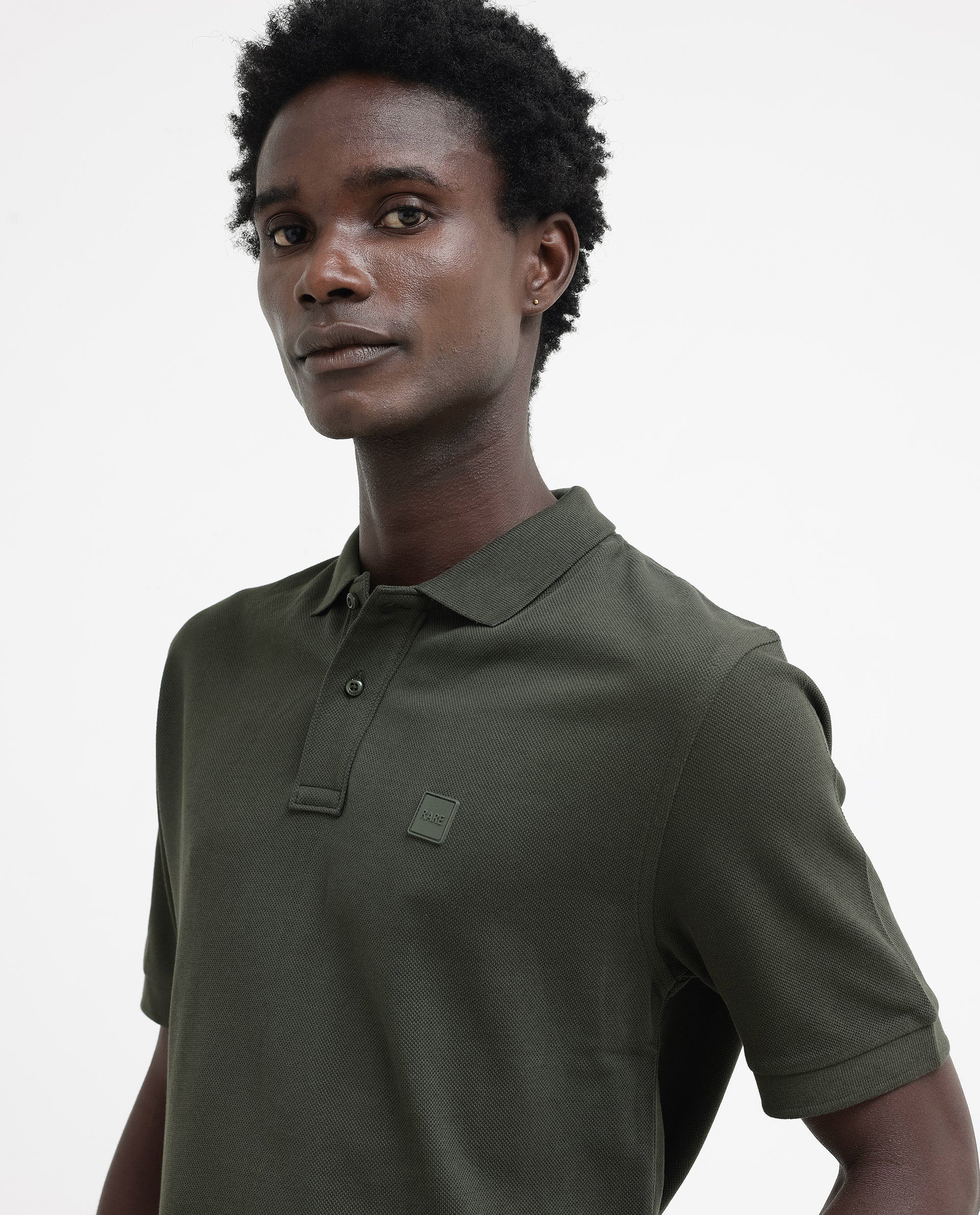 Rare Rabbit Men's Pare Dark Dark Olive Cotton Plain Regular Fit Half Sleeve Polo - Image 5