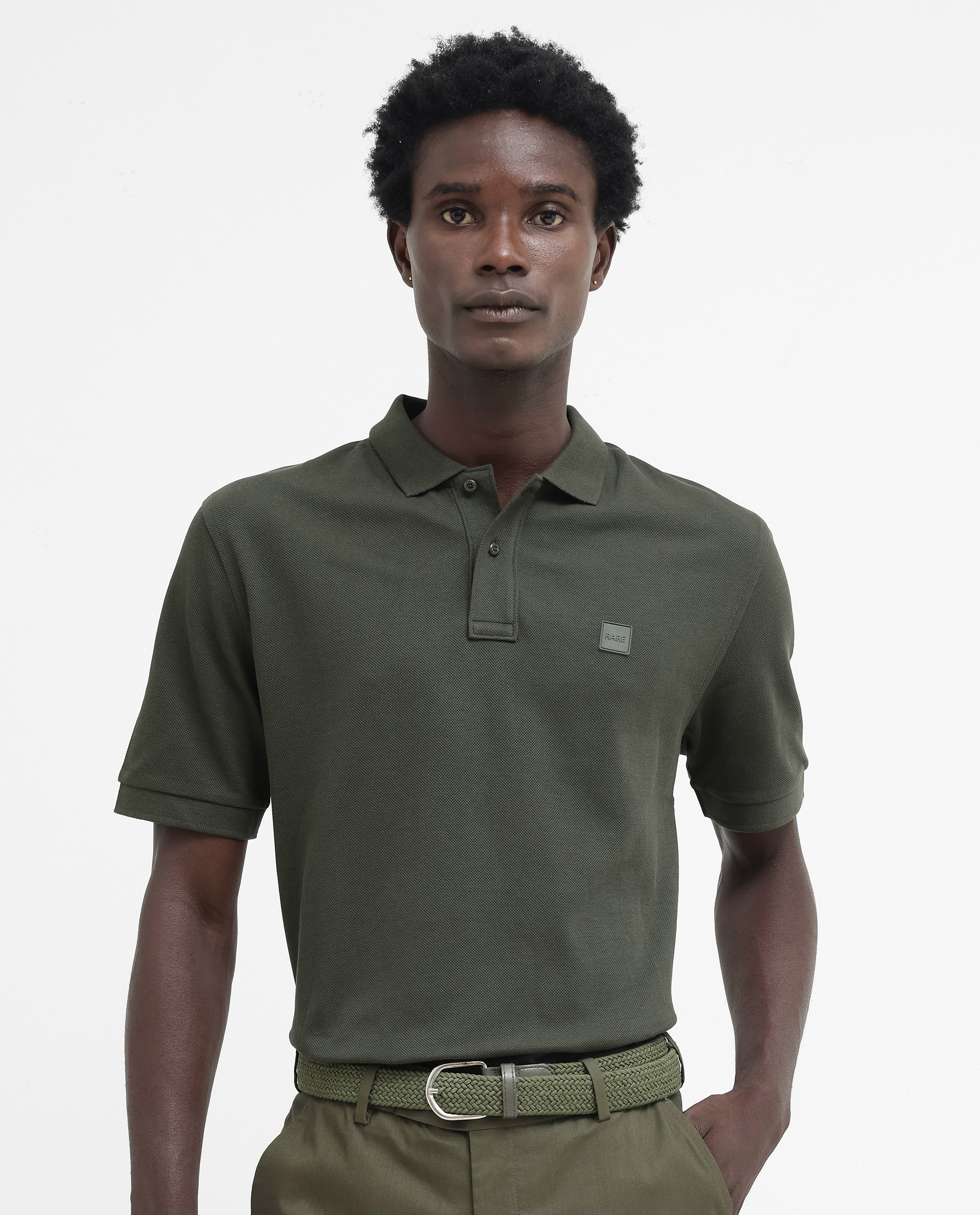 Rare Rabbit Men's Pare Dark Dark Olive Cotton Plain Regular Fit Half Sleeve Polo - Image 6