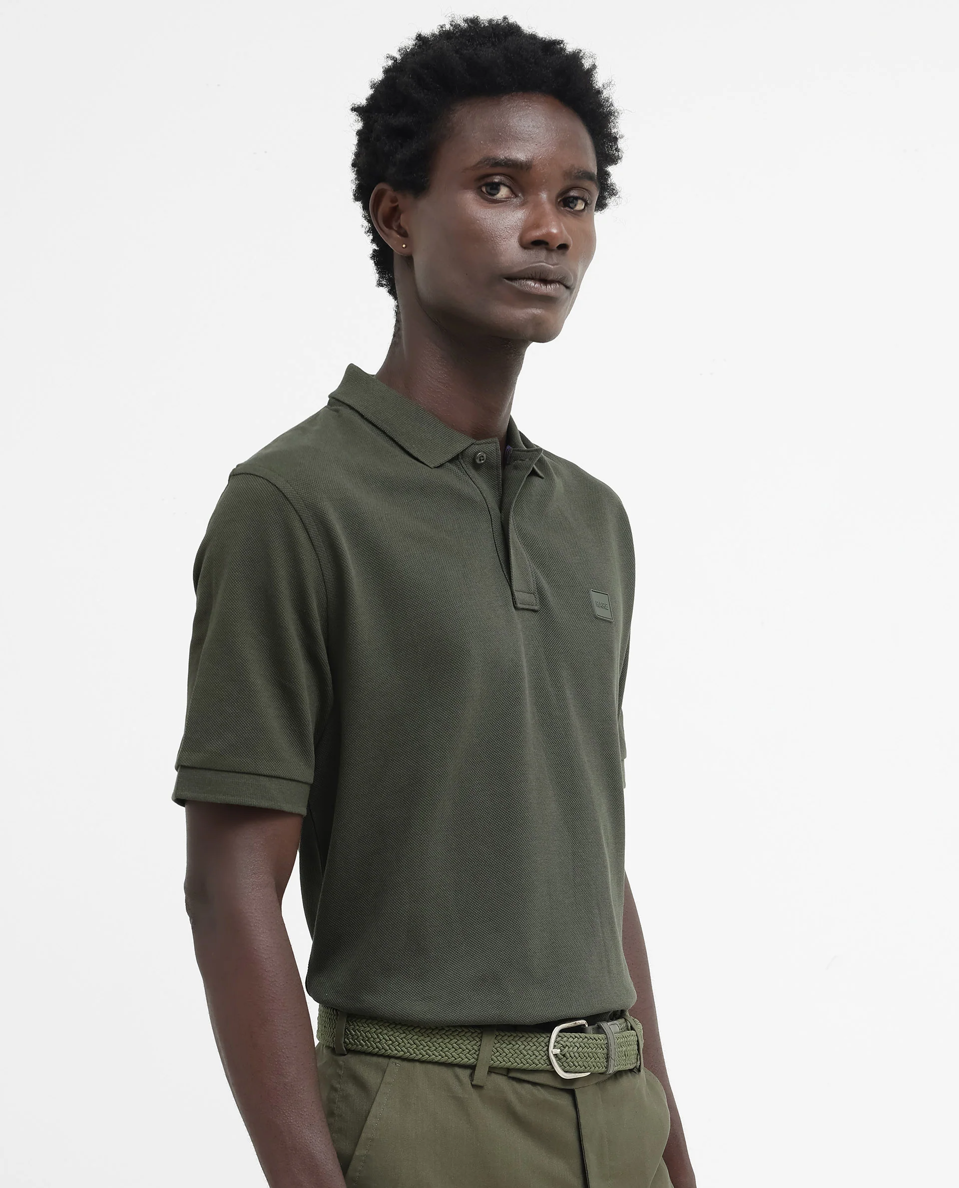 Rare Rabbit Men's Pare Dark Dark Olive Cotton Plain Regular Fit Half Sleeve Polo - Image 7