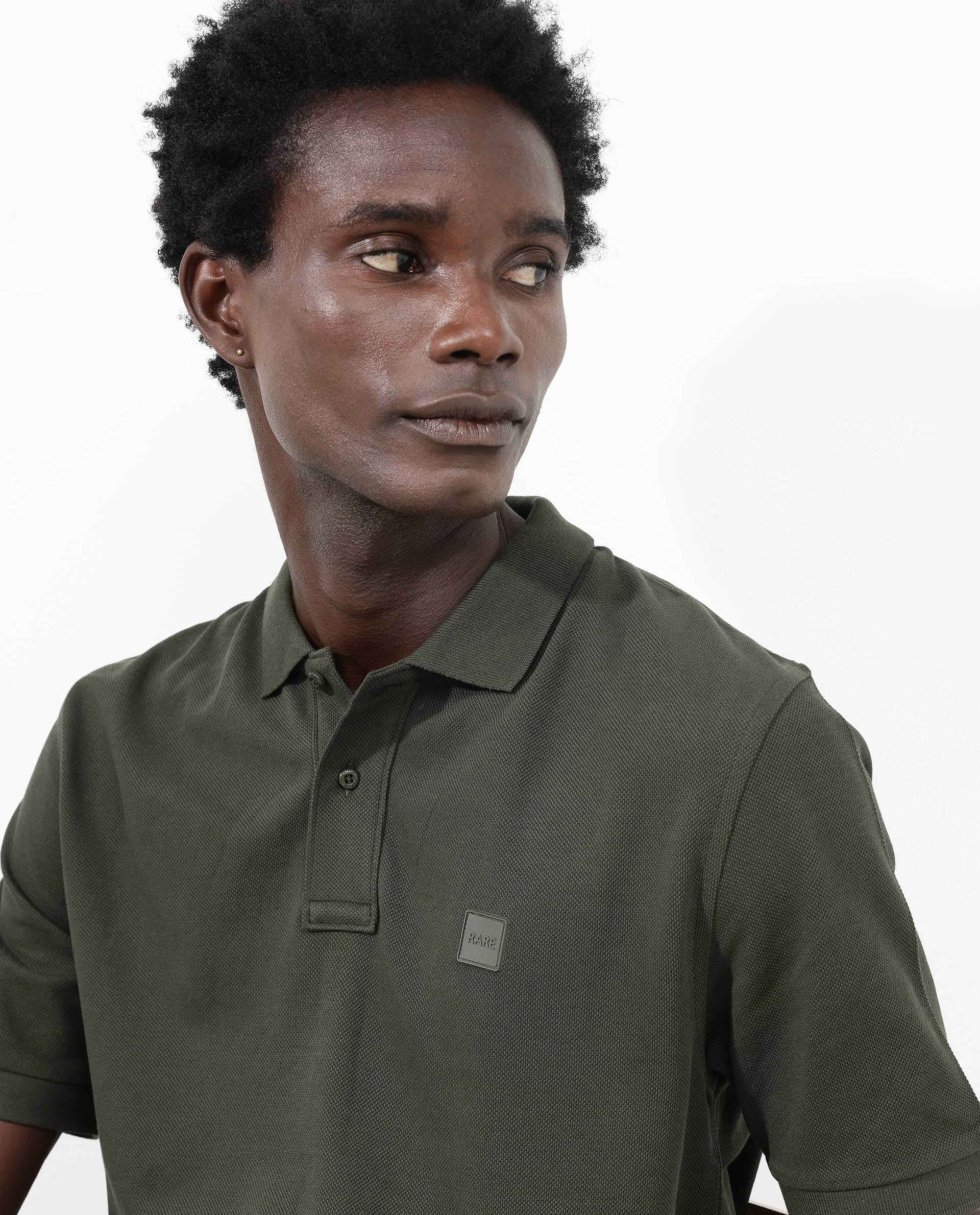 Rare Rabbit Men's Pare Dark Dark Olive Cotton Plain Regular Fit Half Sleeve Polo - Image 9