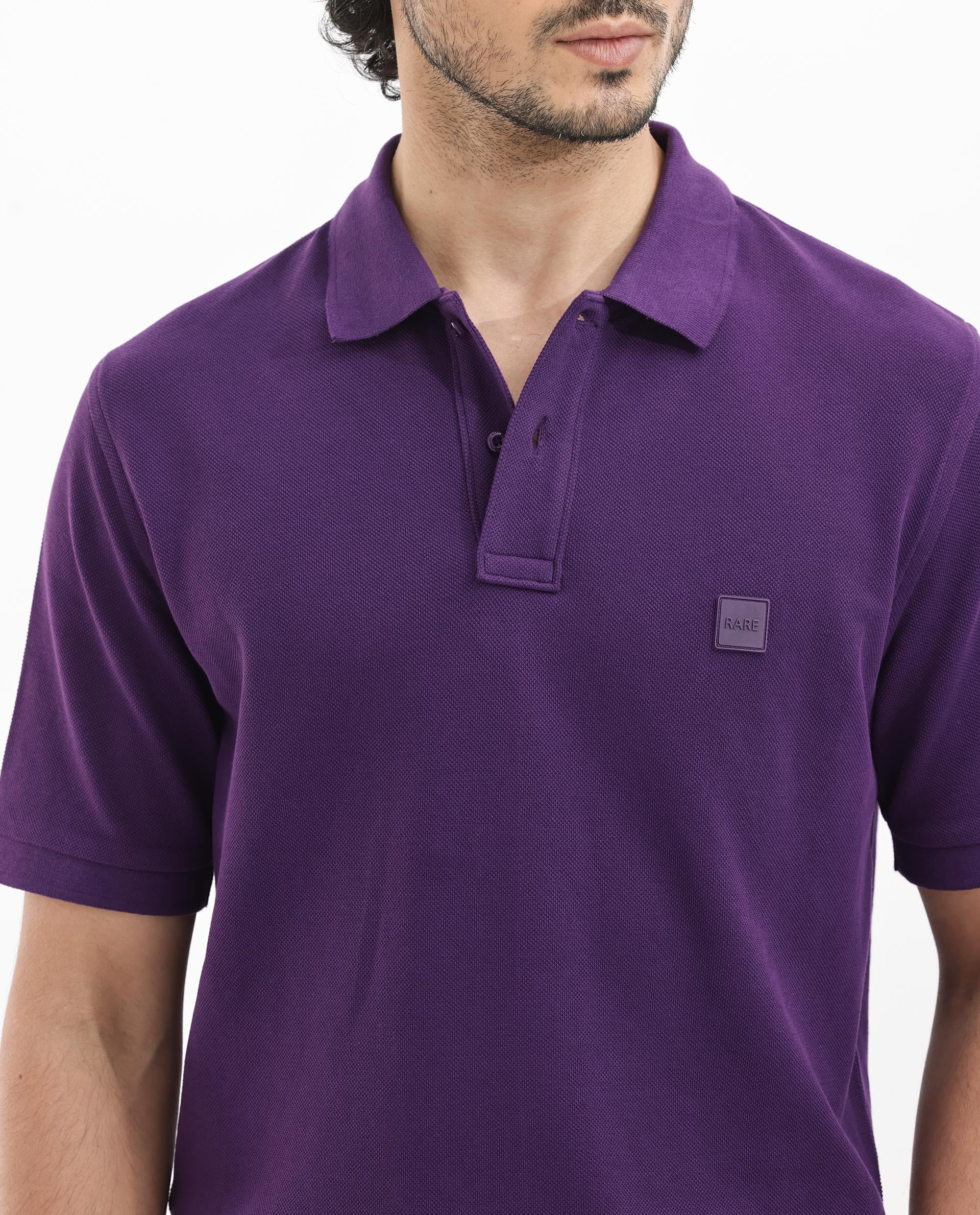 Rare Rabbit Men's Pare Dark Purple Cotton Plain Regular Fit Half Sleeve Polo - Image 6