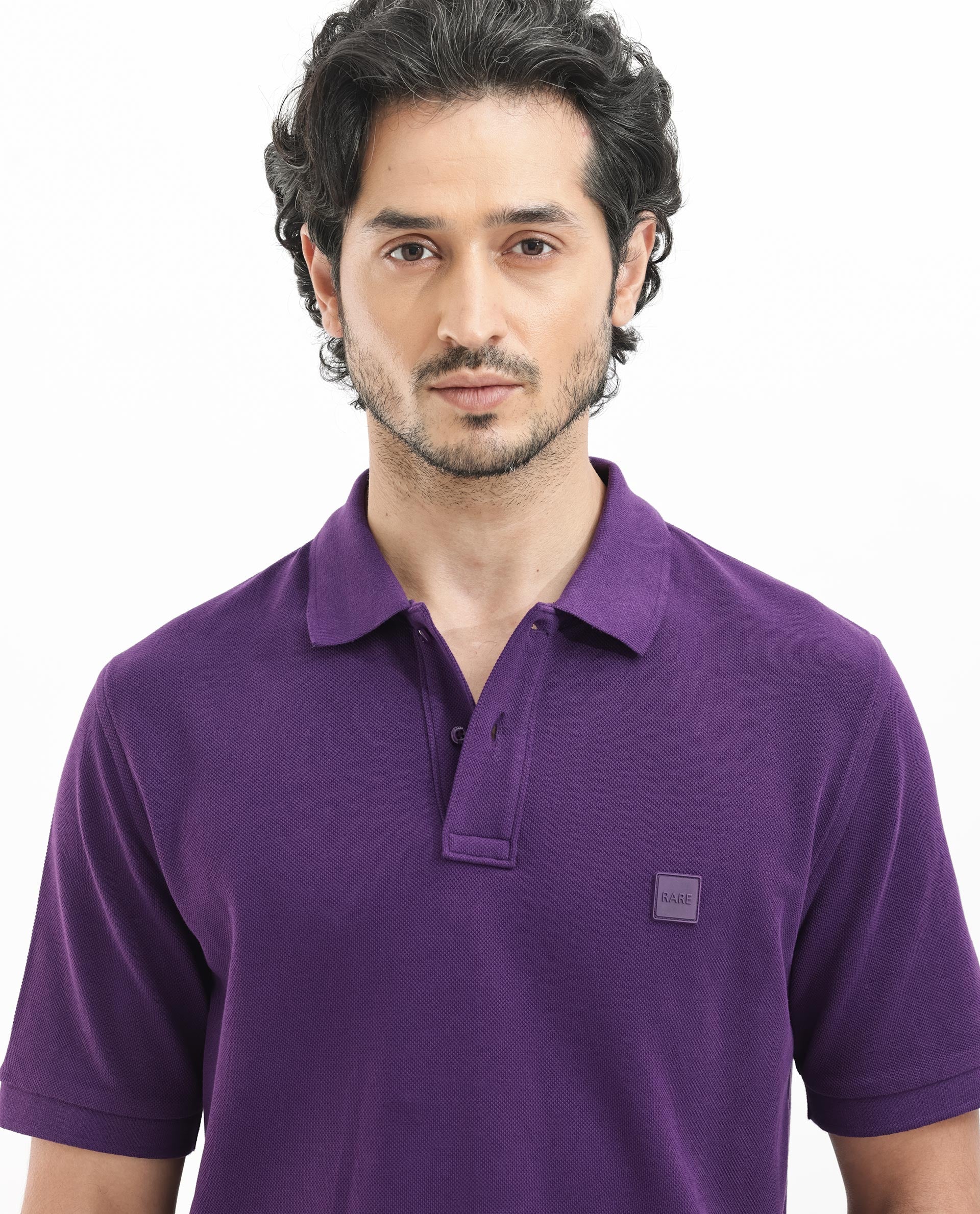 Rare Rabbit Men's Pare Dark Purple Cotton Plain Regular Fit Half Sleeve Polo - Image 7