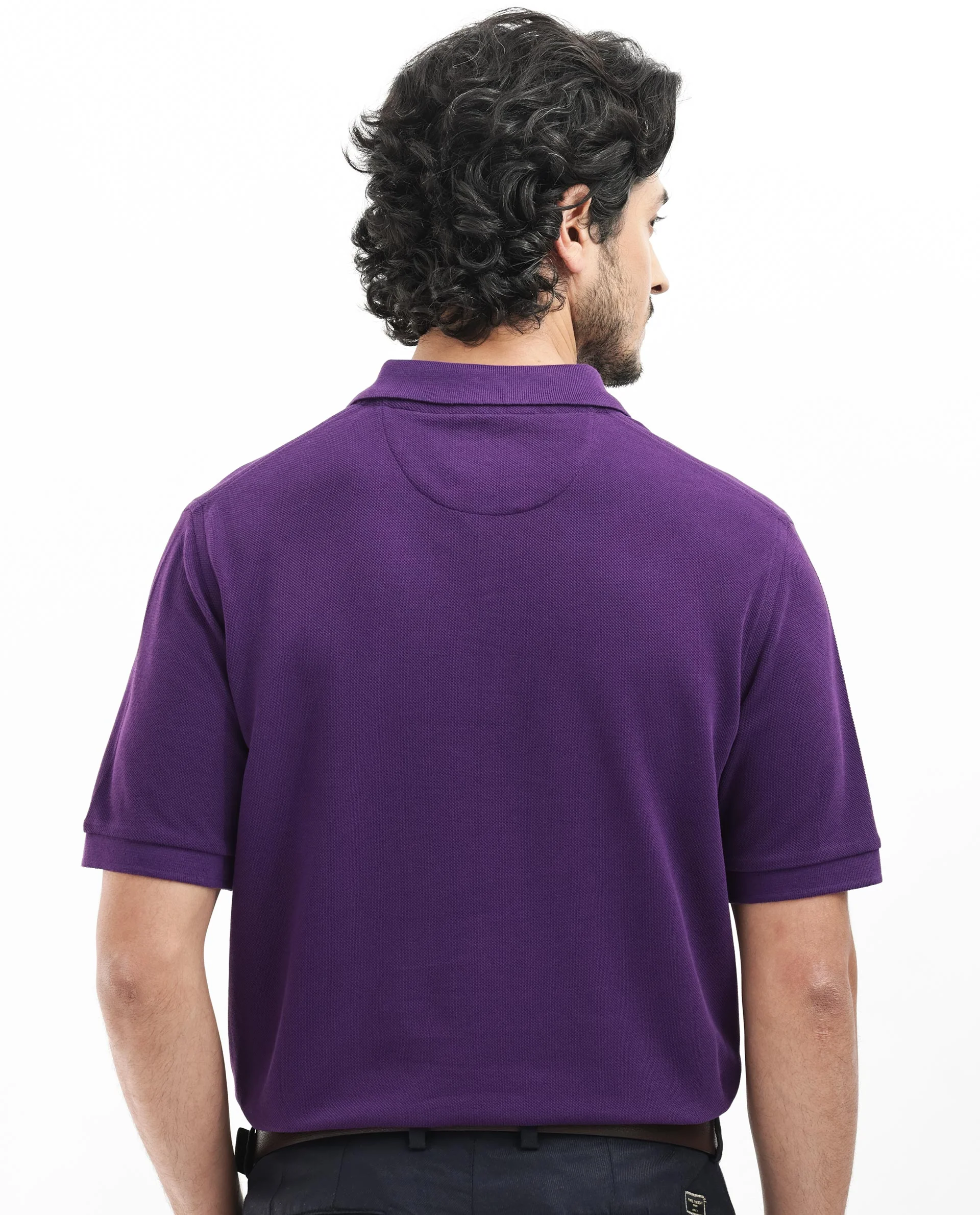 Rare Rabbit Men's Pare Dark Purple Cotton Plain Regular Fit Half Sleeve Polo - Image 8