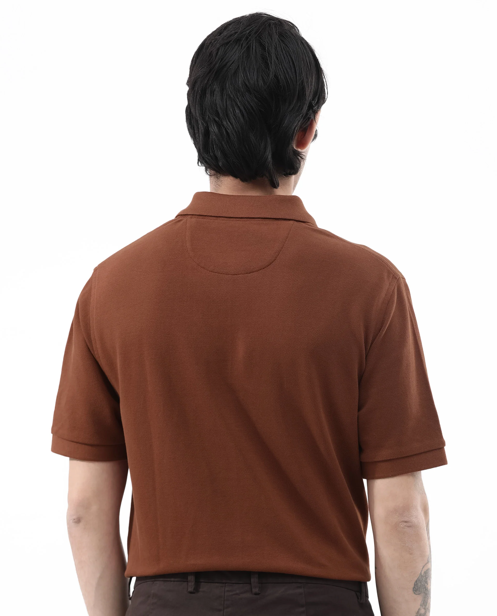 Rare Rabbit Men's Pare Dark Dark Rust Cotton Plain Regular Fit Half Sleeve Polo - Image 10