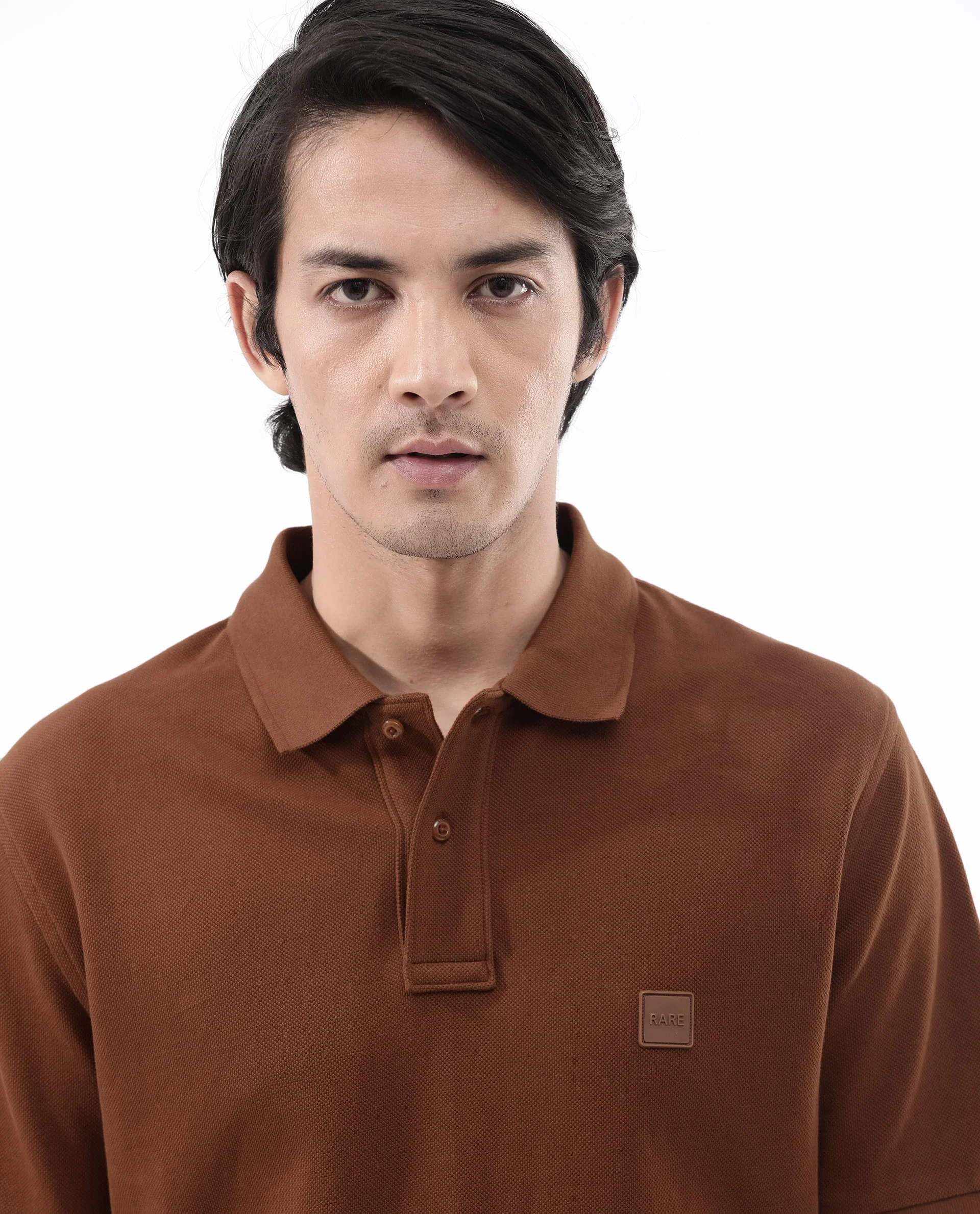 Rare Rabbit Men's Pare Dark Dark Rust Cotton Plain Regular Fit Half Sleeve Polo - Image 5