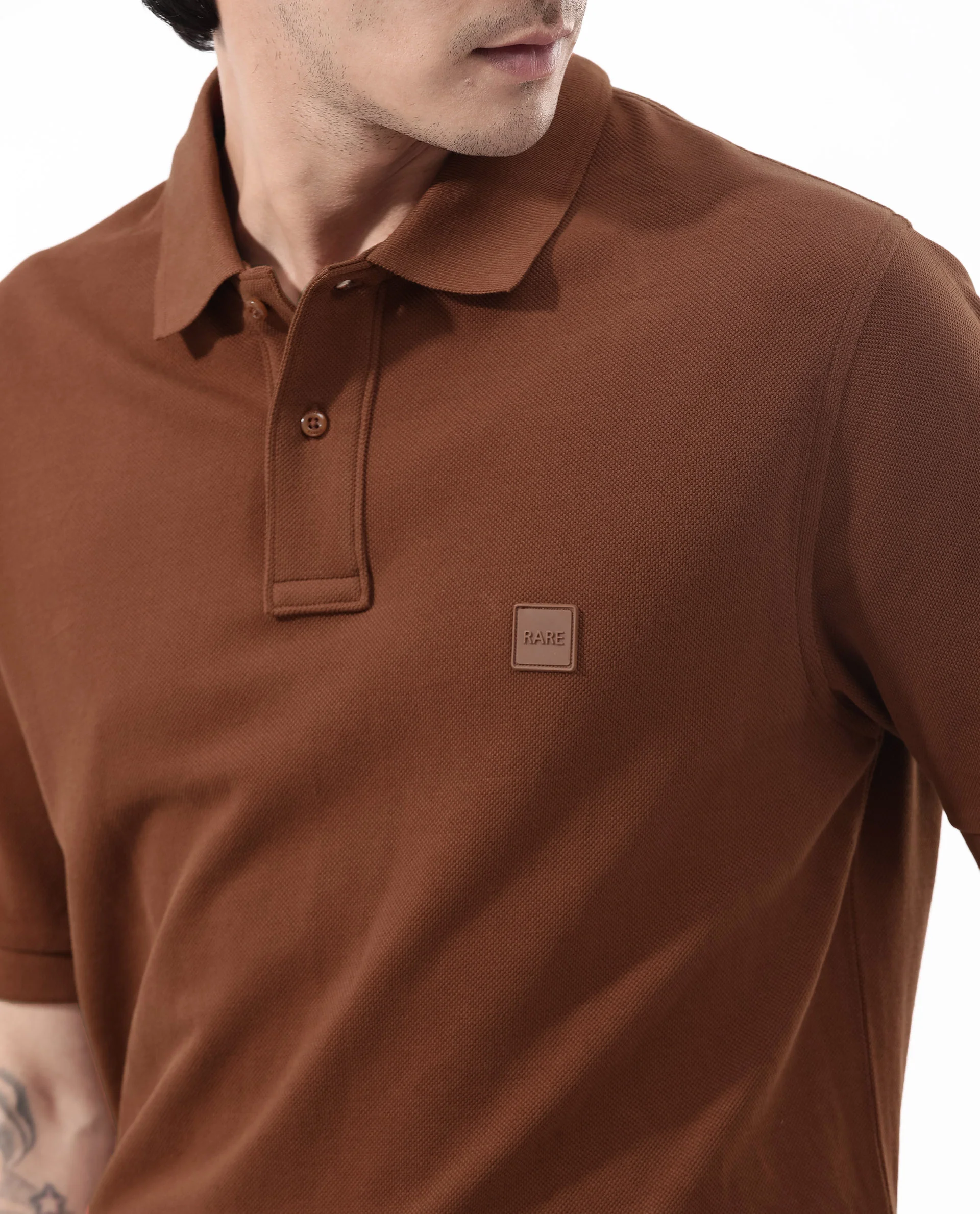 Rare Rabbit Men's Pare Dark Dark Rust Cotton Plain Regular Fit Half Sleeve Polo - Image 6