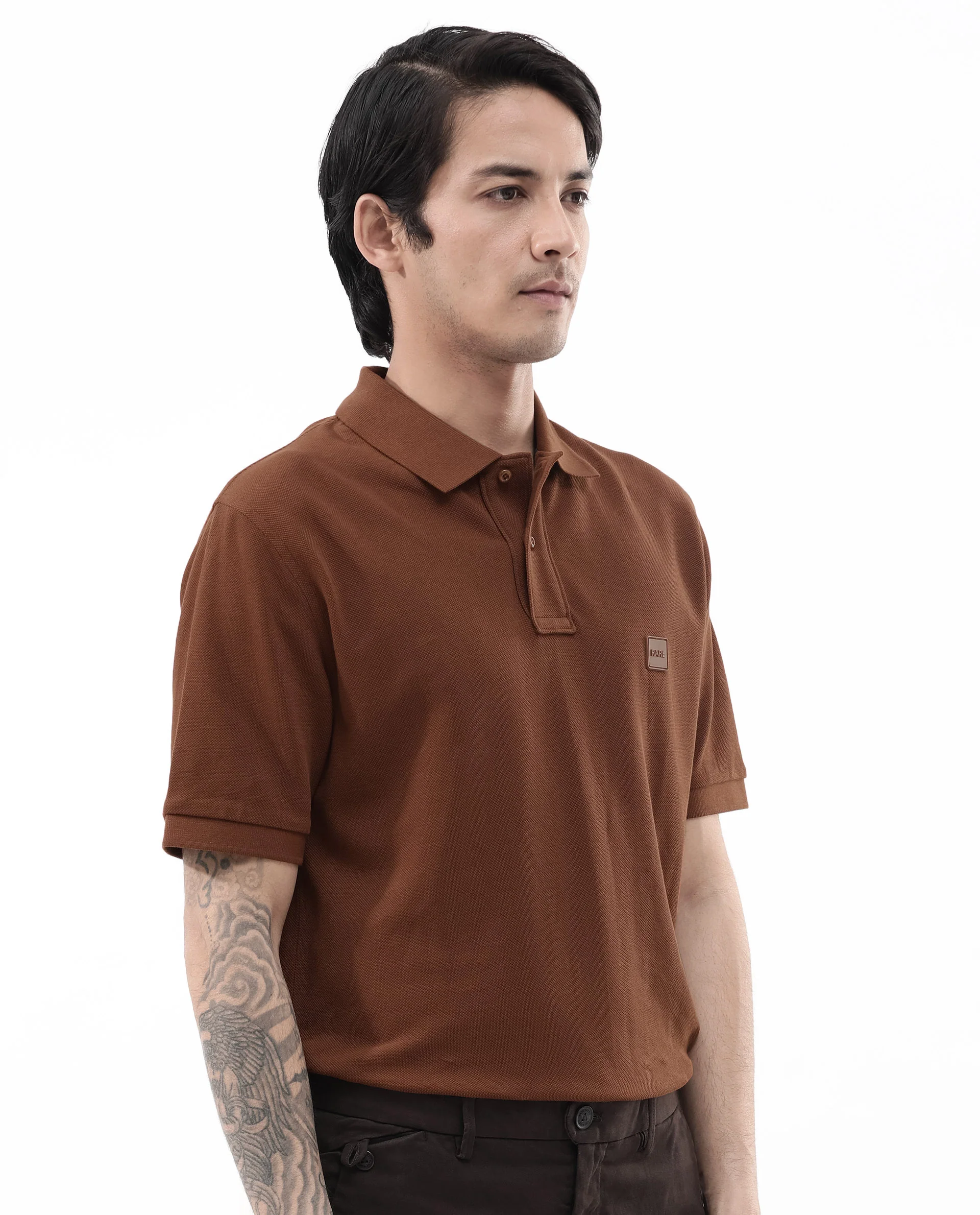 Rare Rabbit Men's Pare Dark Dark Rust Cotton Plain Regular Fit Half Sleeve Polo - Image 7