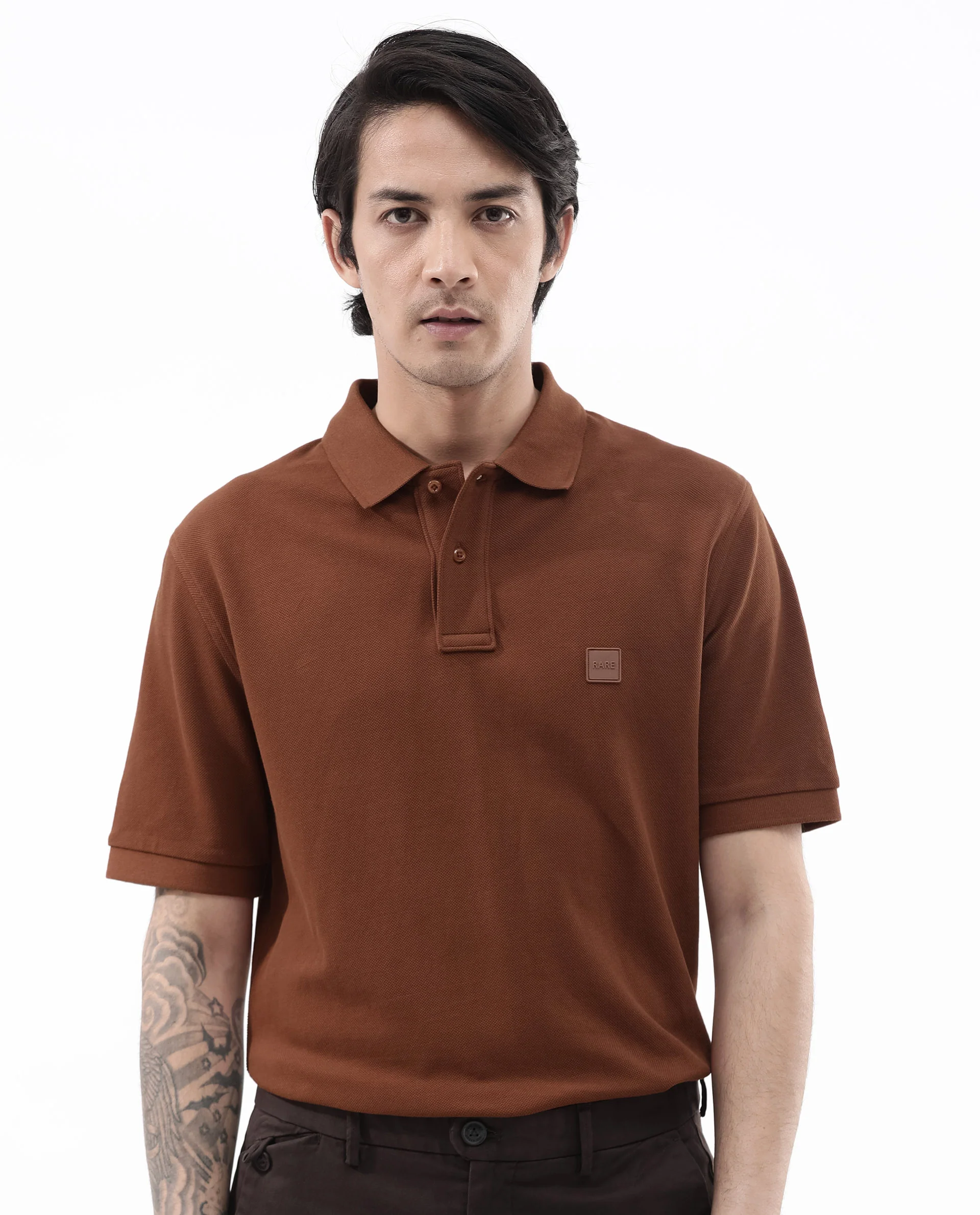 Rare Rabbit Men's Pare Dark Dark Rust Cotton Plain Regular Fit Half Sleeve Polo - Image 8
