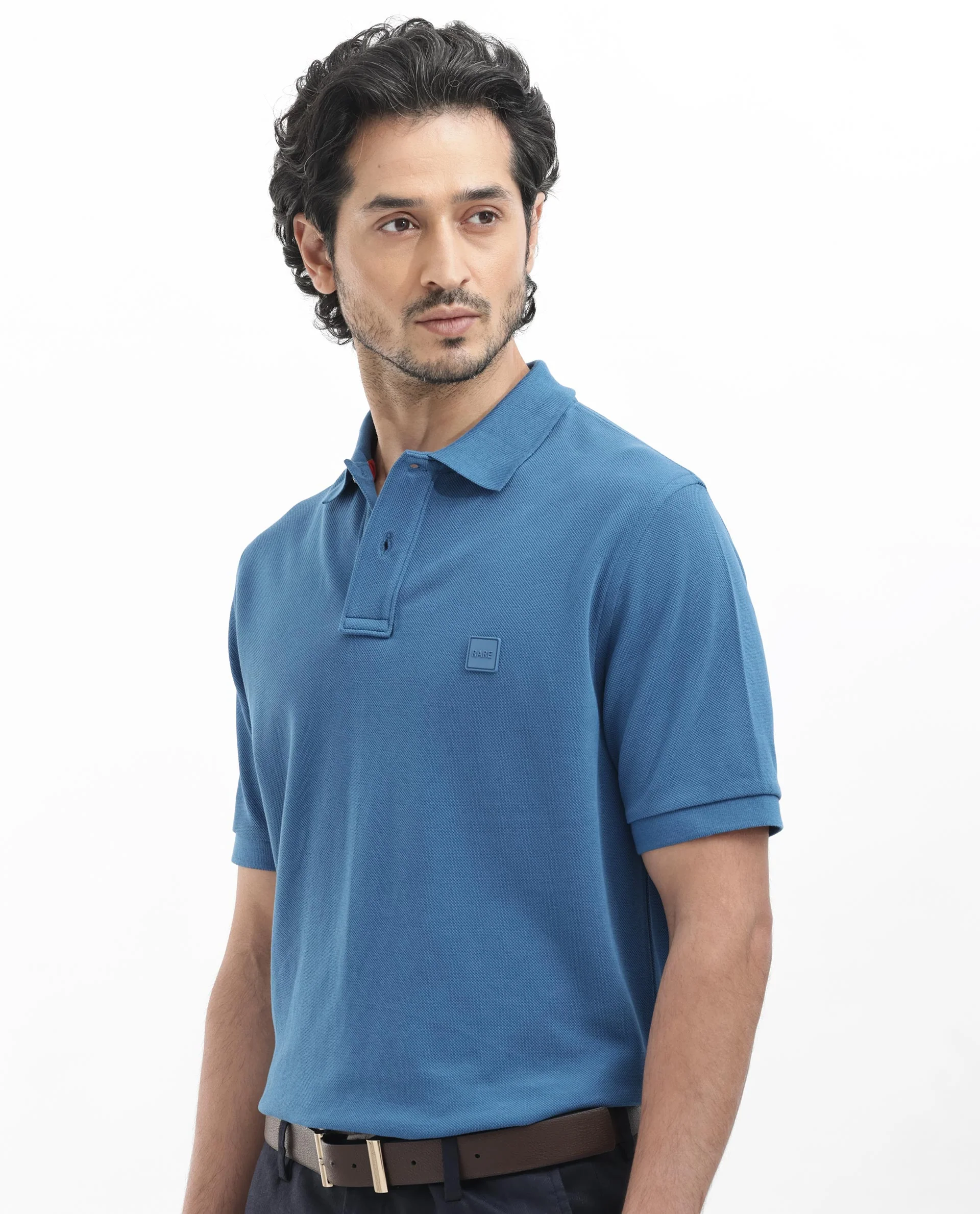 Rare Rabbit Men's Pare Dark Dusky Blue Cotton Plain Regular Fit Half Sleeve Polo - Image 6