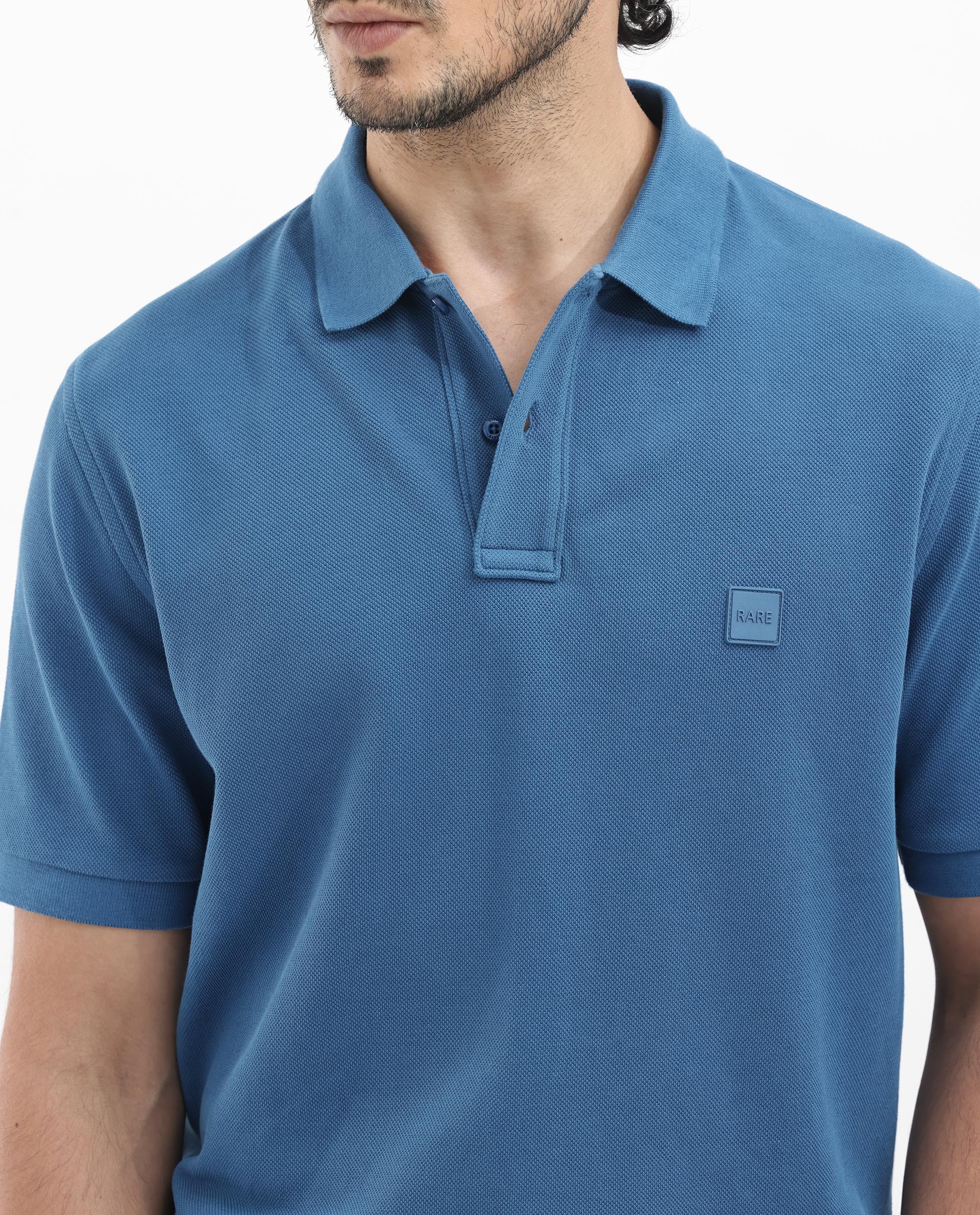 Rare Rabbit Men's Pare Dark Dusky Blue Cotton Plain Regular Fit Half Sleeve Polo - Image 8