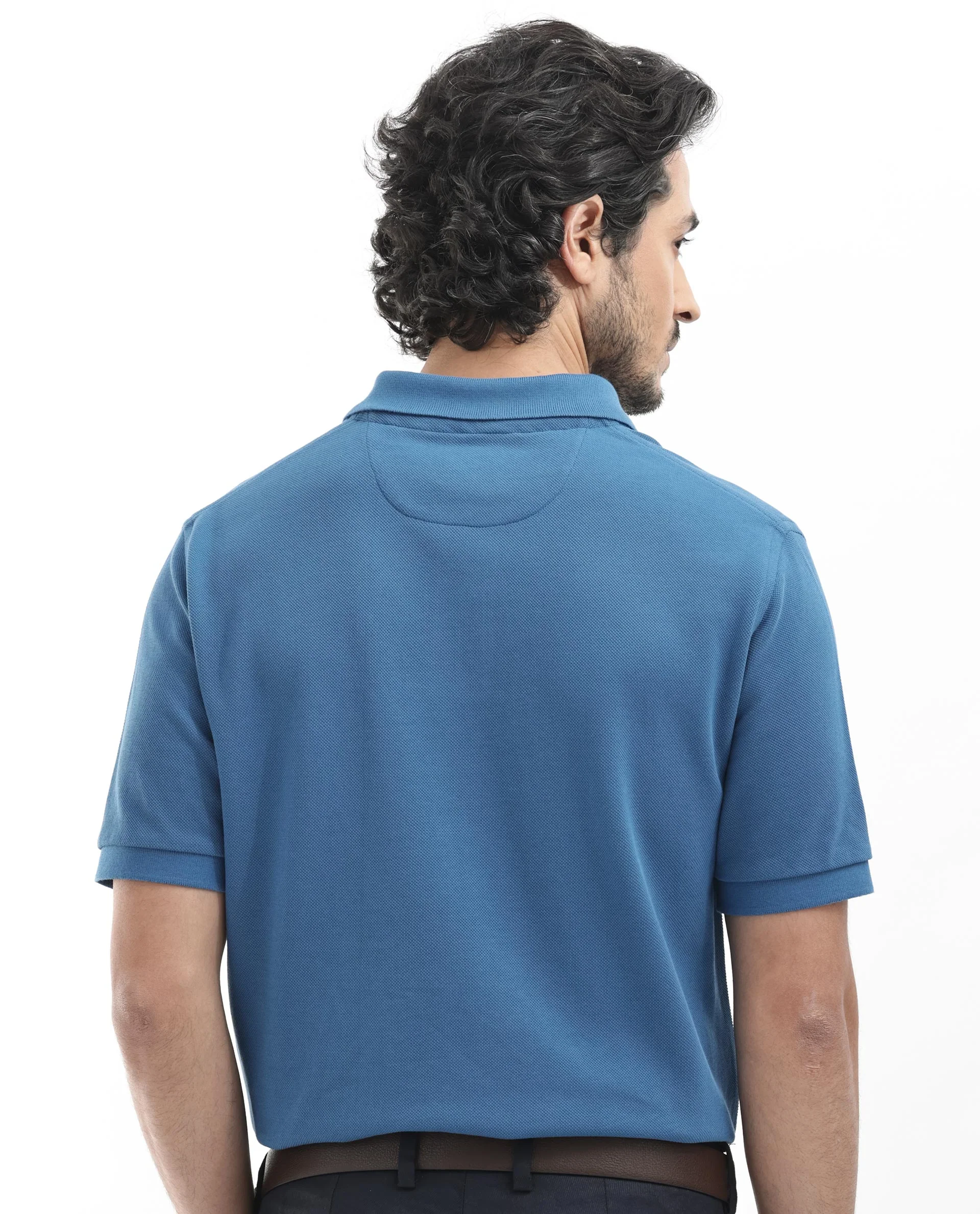 Rare Rabbit Men's Pare Dark Dusky Blue Cotton Plain Regular Fit Half Sleeve Polo - Image 9