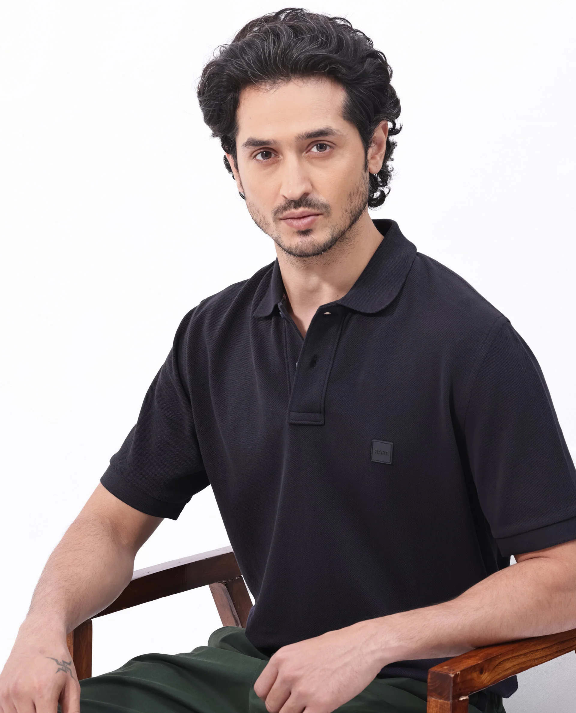 Rare Rabbit Men's Pare Dark Navy Cotton Plain Regular Fit Half Sleeve Polo